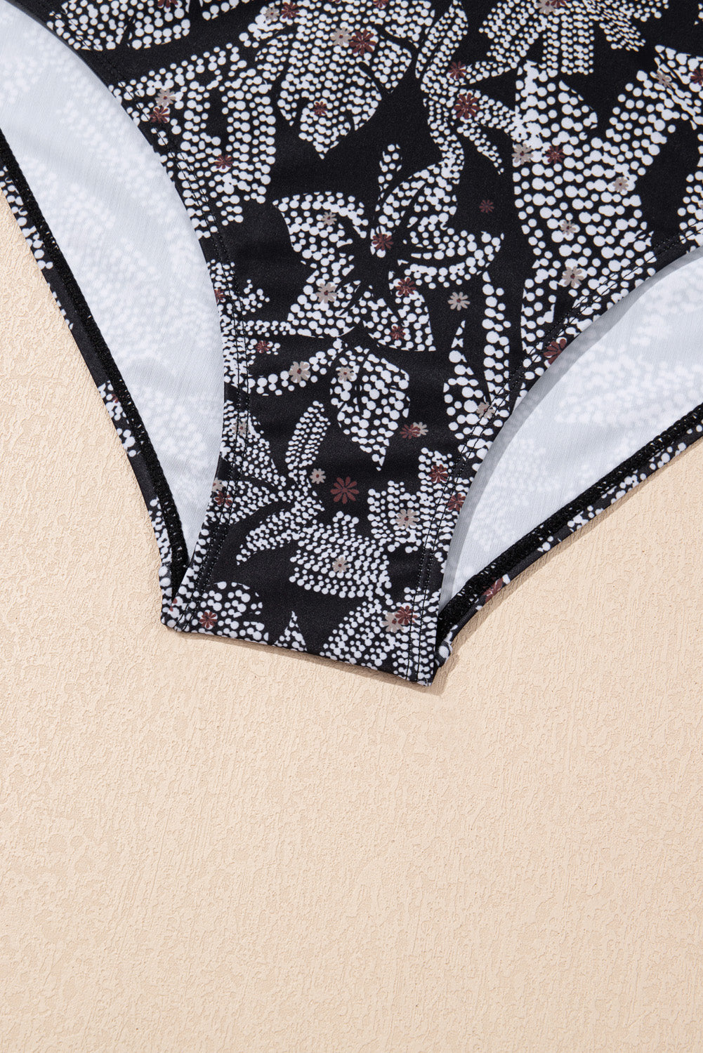 Black Abstract Print Buckle Crossed Straps Skirted Tankini 2-Piece Swimsuit