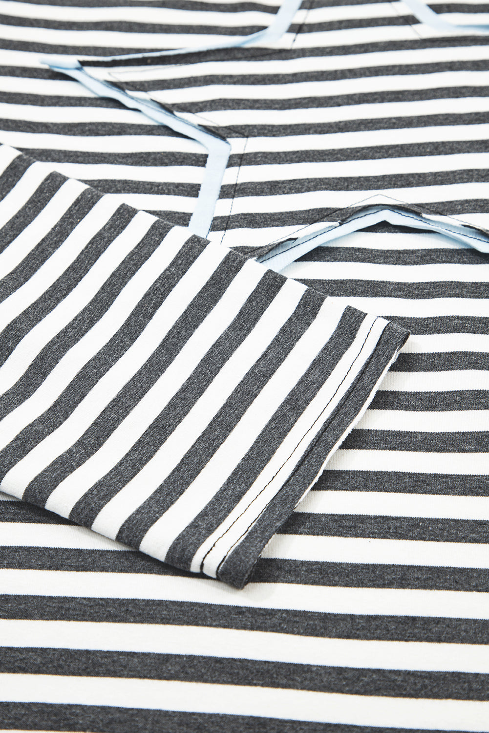 Grey Stripe Star Patch Drop Shoulder Raw Hem Casual Knit Top