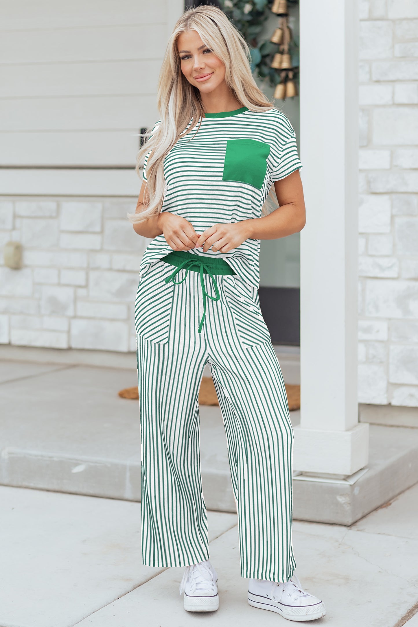 Striped Crop Pants Set Women S–XL