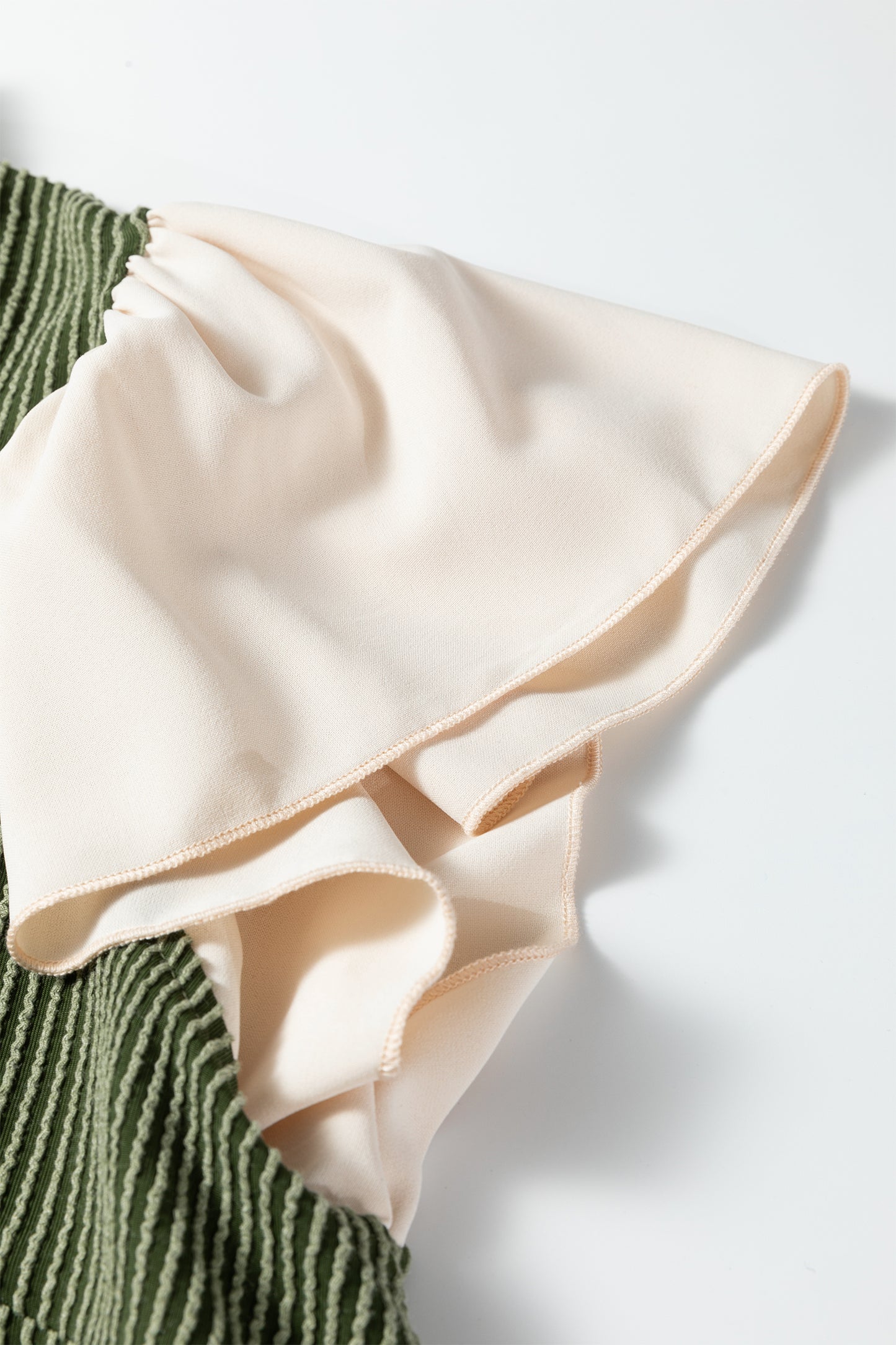 Frilled Neckline Ruffled Sleeve Ribbed Blouse | Plus Size | Vineyard Green | L–4X