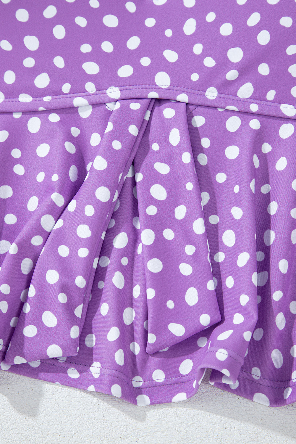 Purple Plus Size Polka Dot Print Ruffled Knotted V Neck Tankini Set