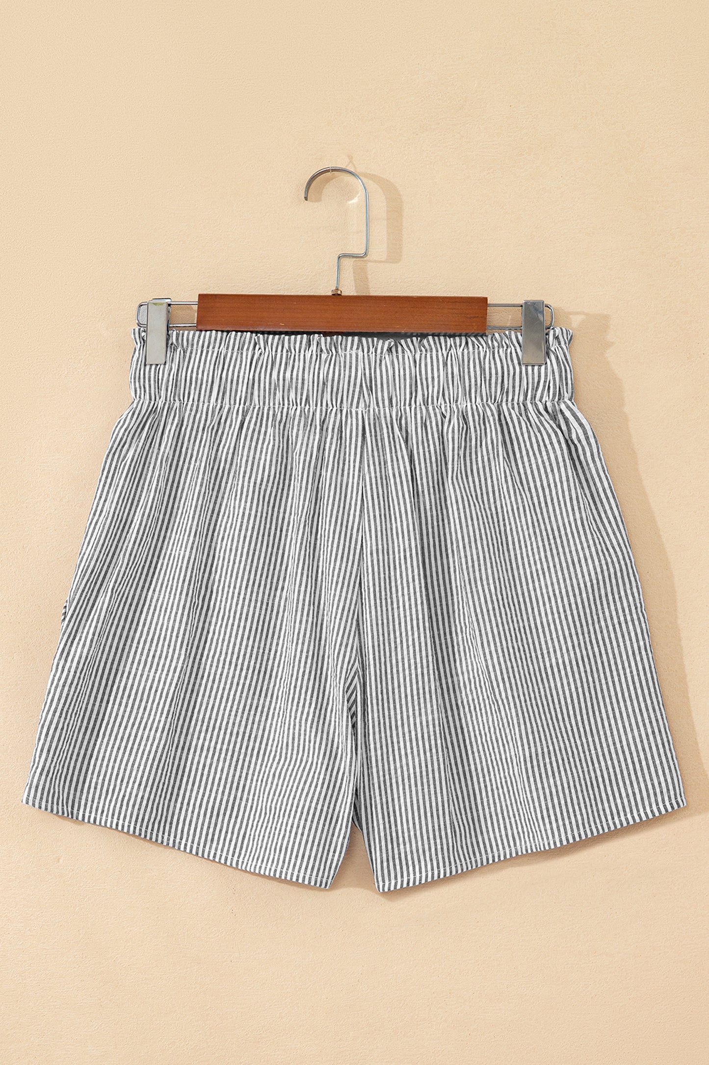 Grey Stripe Lace-Up Elastic Waist Casual Shorts with Pockets | S–XL