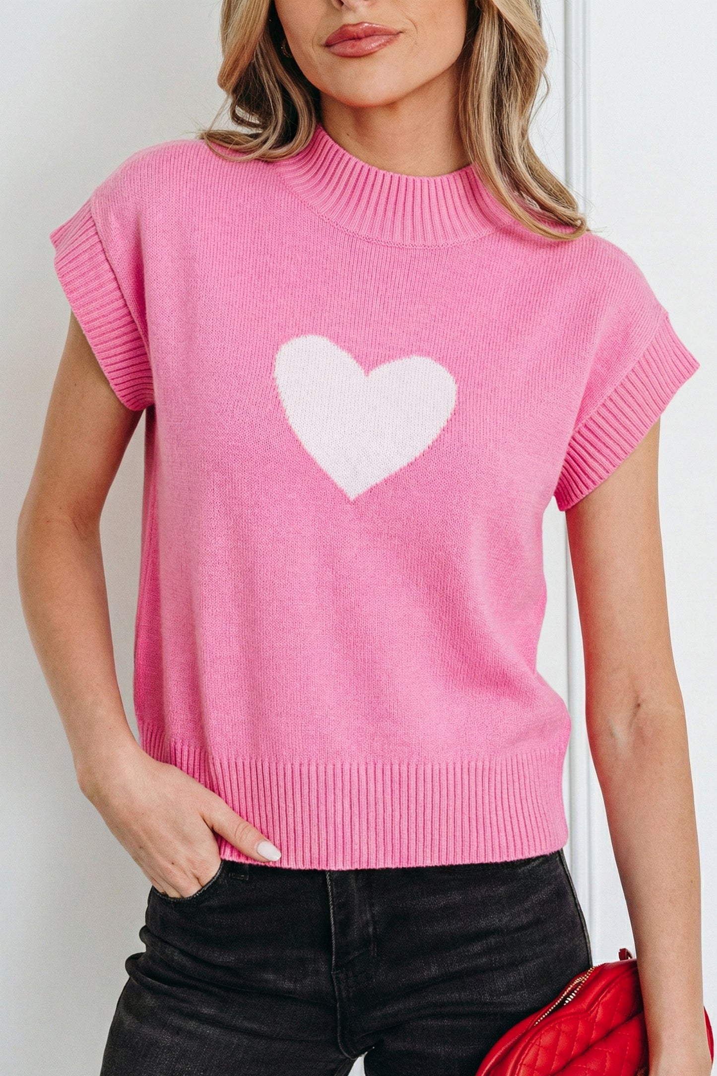 Heart Graphic Cropped Short Sleeve Sweater