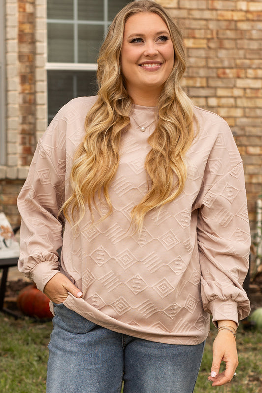 Textured Drop Shoulder Crew Neck Sweatshirt | Plus Size | Cream | 1X–4X