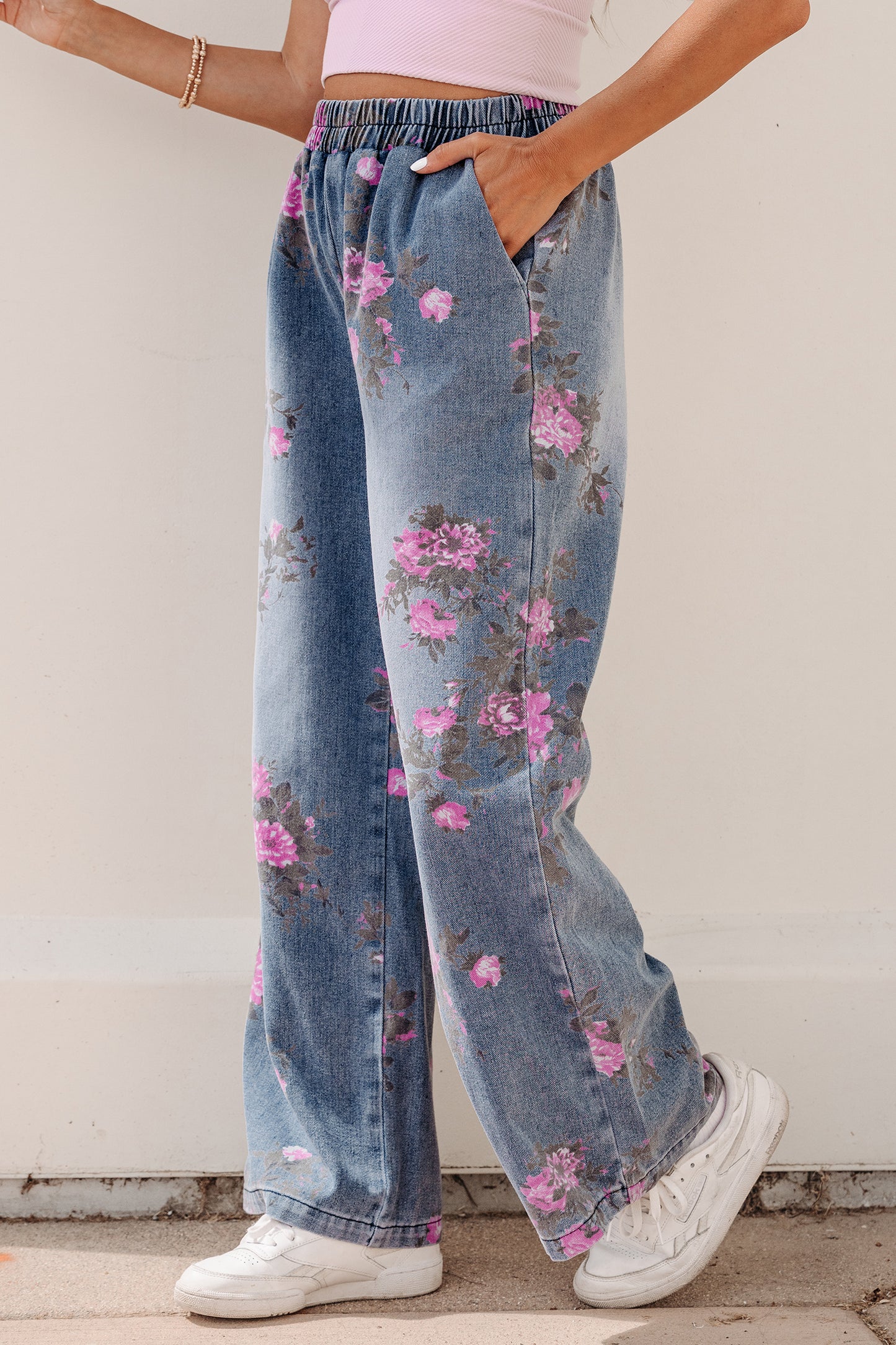 Floral Print Pull-On Jeans Women Size 4–16