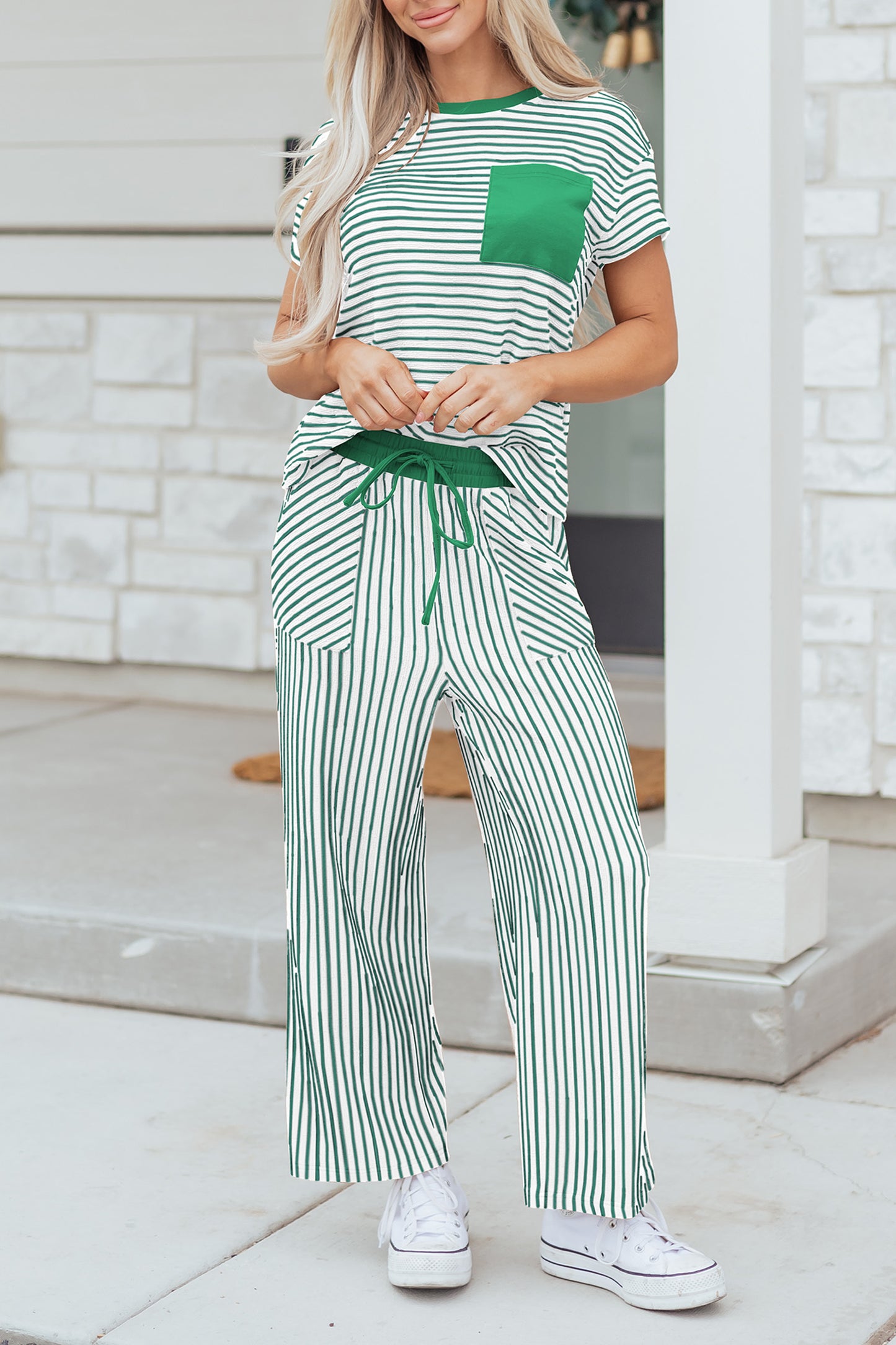 Striped Crop Pants Set Women S–XL