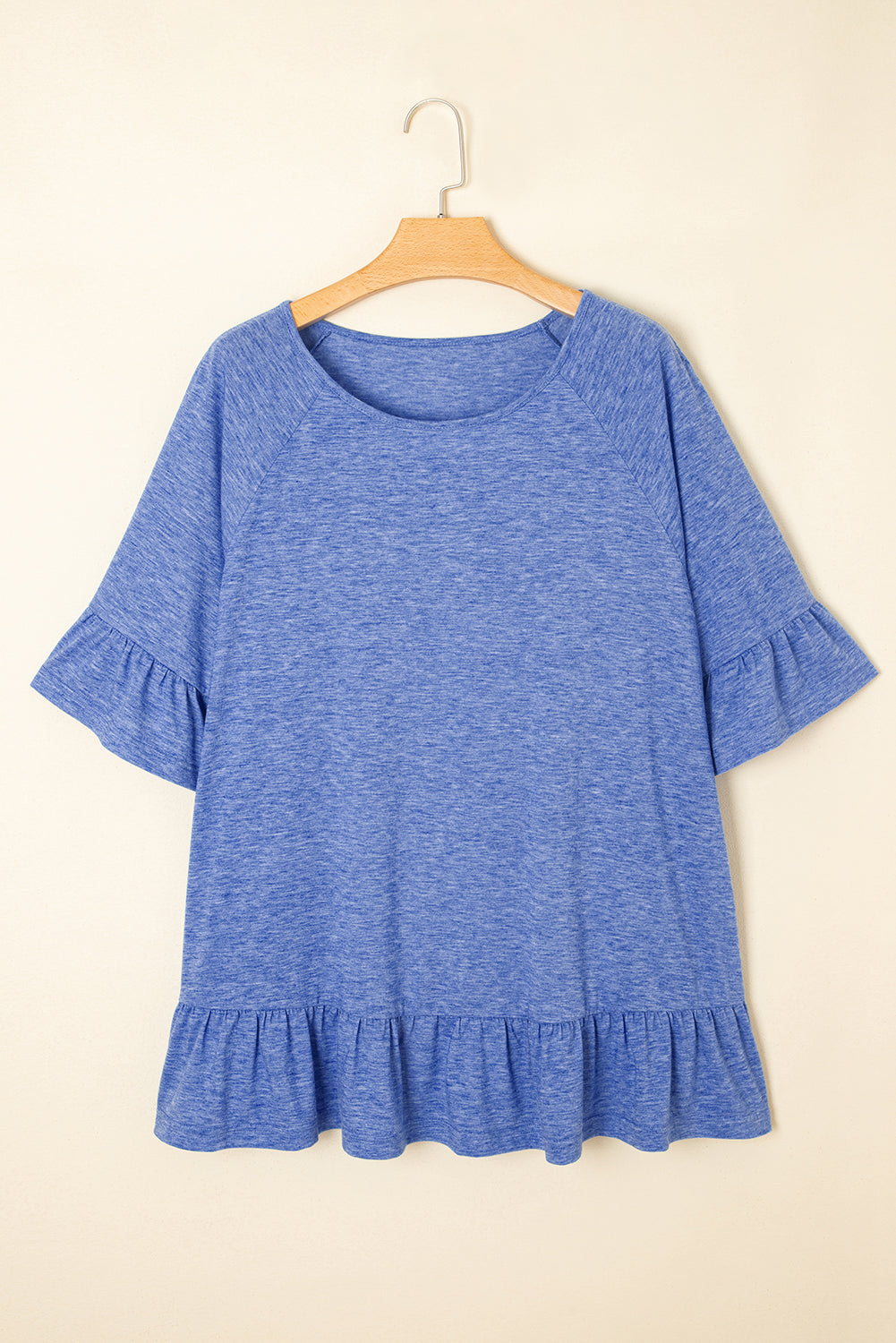 Ruffled Raglan Short Sleeve Blouse | Plus Size | Dusk Blue | 1X–4X