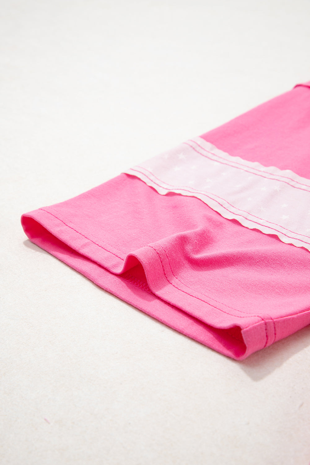 Star Patch Colorblock Raw Edge Loose Tee | Plus Size | Pink | 1X–4X