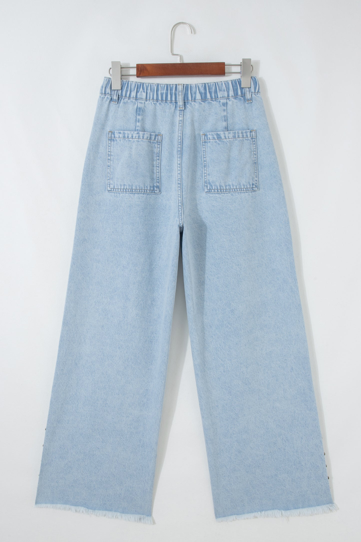 Light Blue Studded Side Slit Frayed Pocket Wide Leg Jeans | Sizes 4–16