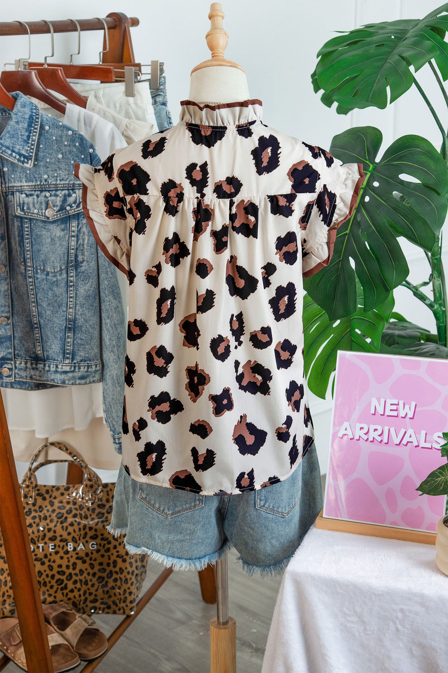 Leopard Print Ruffle Sleeve Blouse Women S–XL