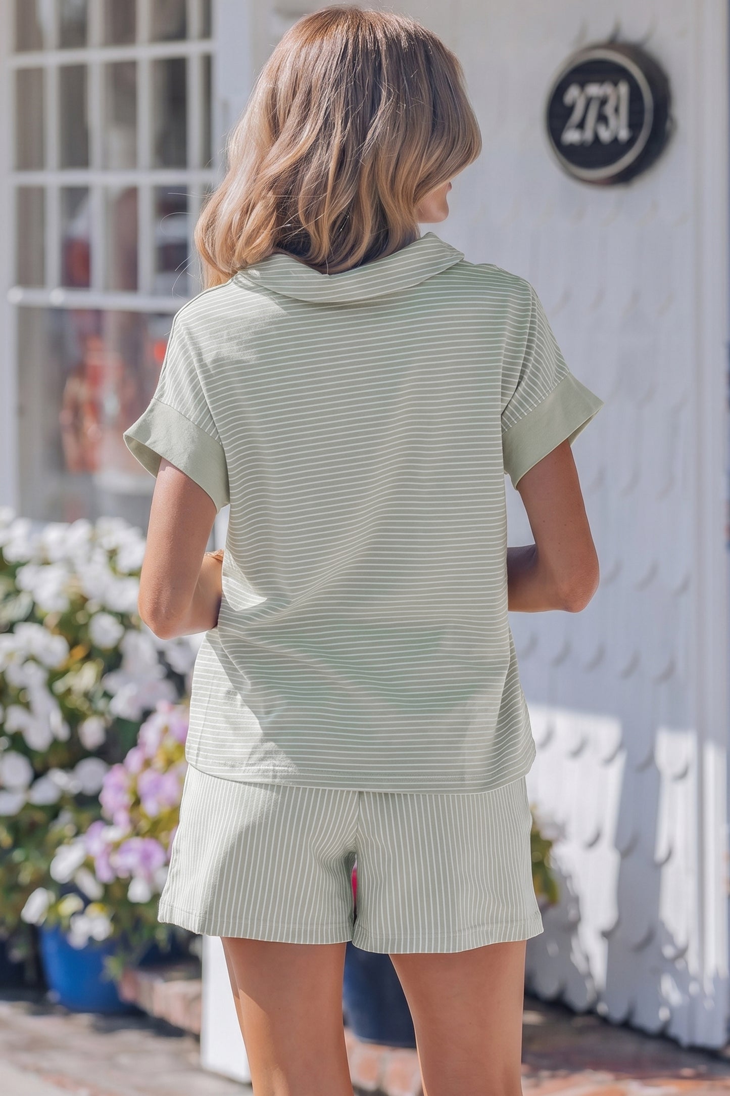 Striped Polo Shirt & Shorts Set Women S–2XL
