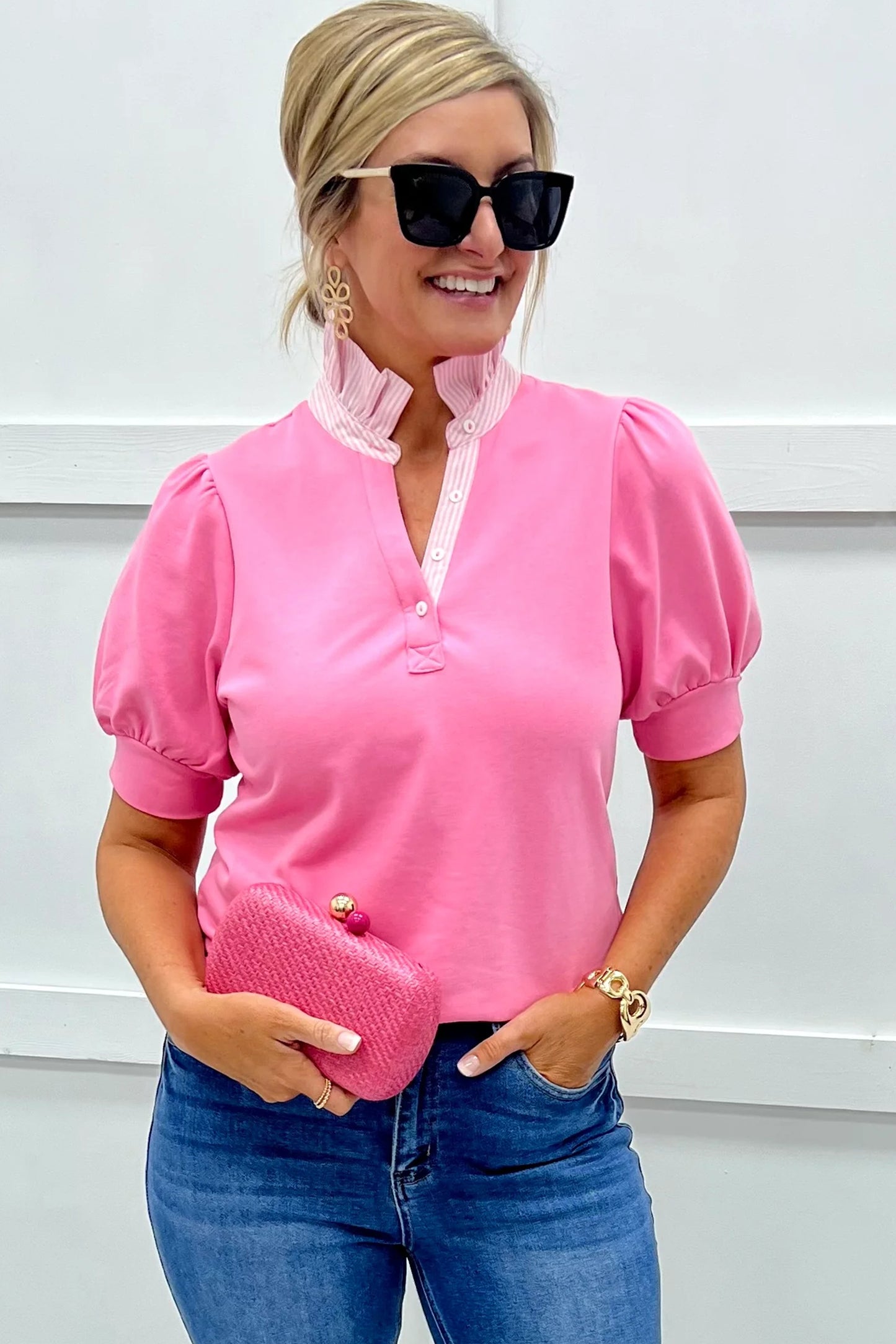 Ruffle Collar Short Sleeve Blouse Women S–XL