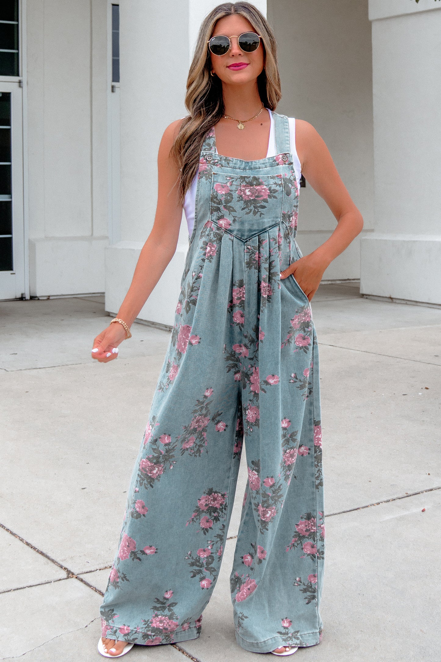 Floral Denim Wide Leg Jumpsuit Women S–XL