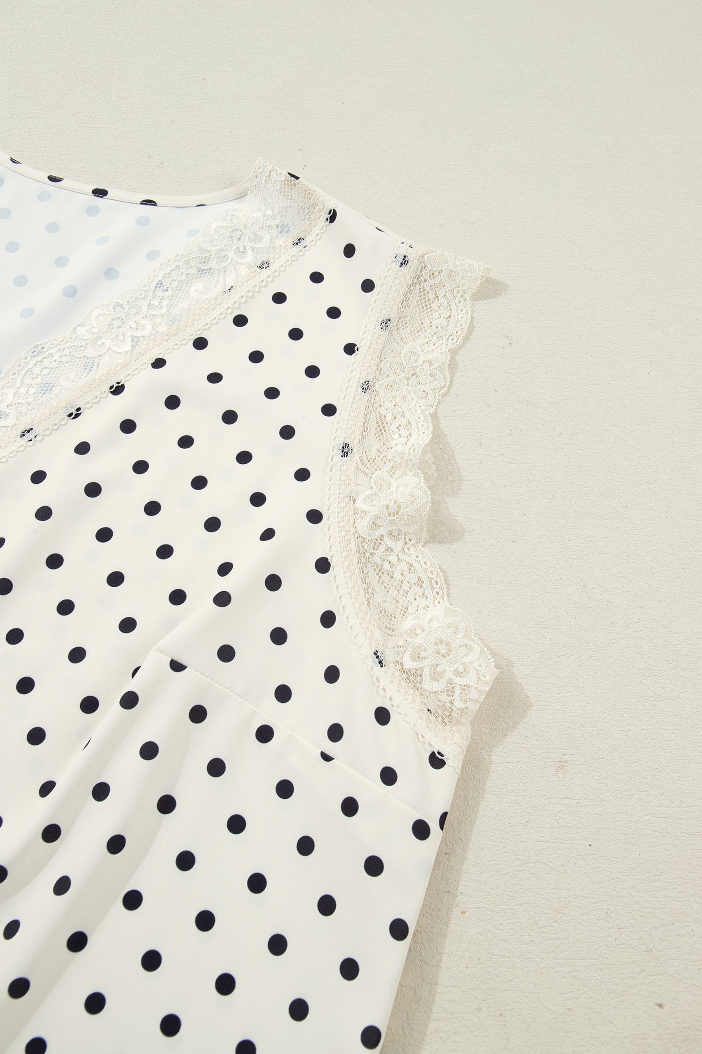 Polka Dot Lace Trim V-Neck Sleeveless Top | Plus Size | Cream | 1X–4X