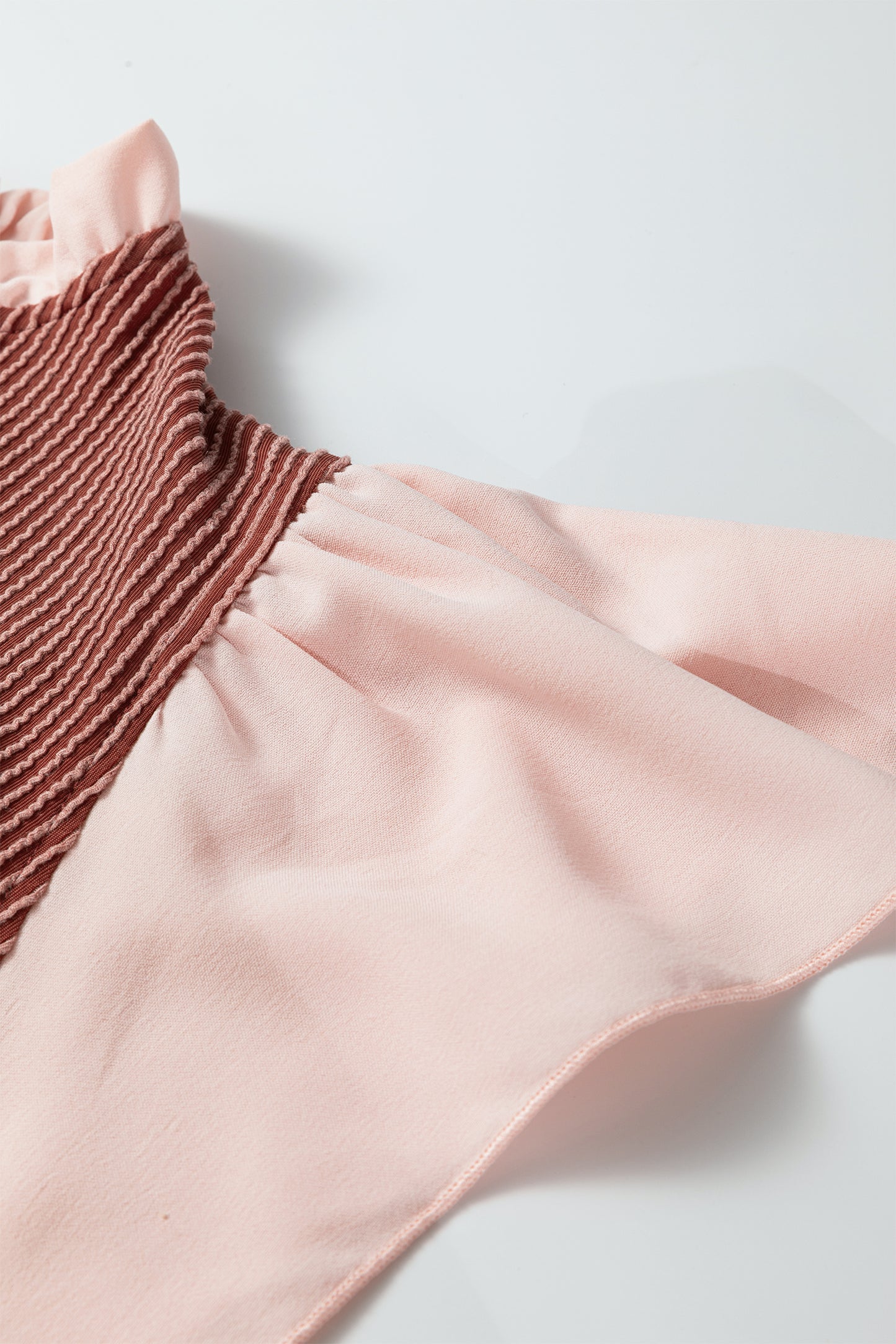 Frilled Neckline Ruffled Sleeve Ribbed Blouse | Plus Size | Rose Pink | L–4X