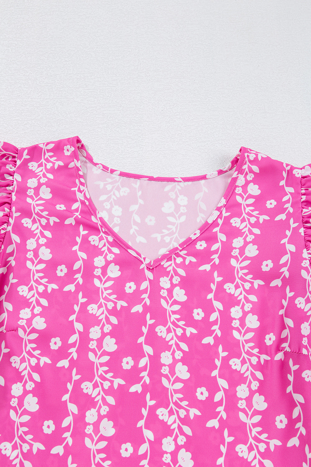 Pink Floral Print Ricrac Trim Tiered Ruffle V-Neck Blouse – Women's Charming Feminine Top (S–XL)