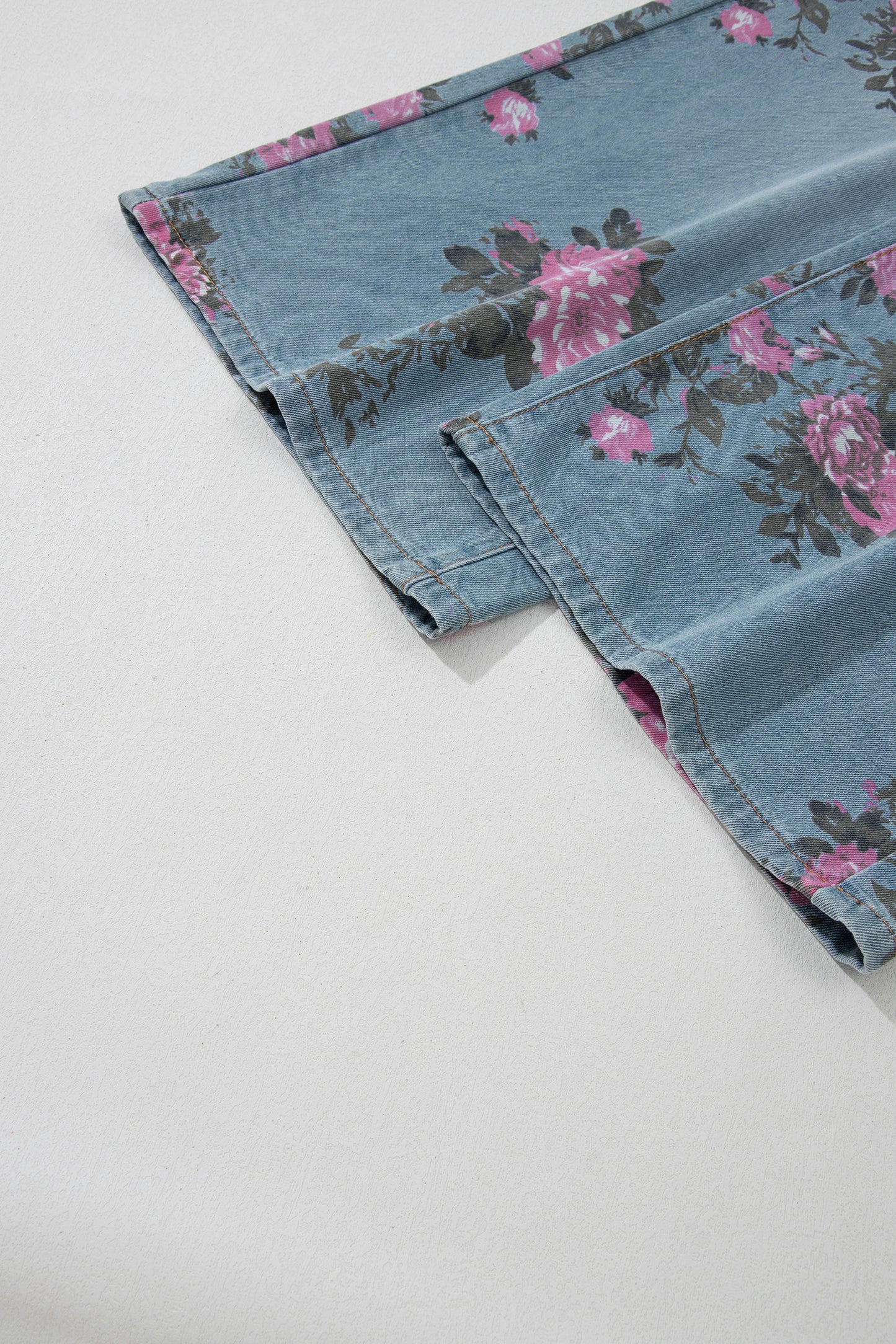 Light Blue Floral Print Cropped Wide Leg Jeans Women Size 4–16