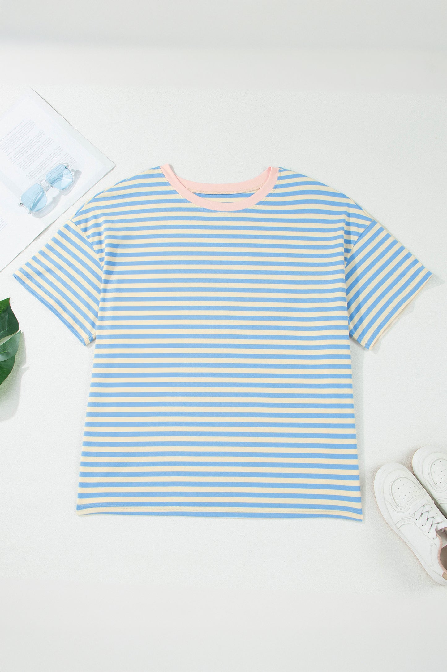 Plus Size Blue Stripe Drop Shoulder Tee Women 1X–4X
