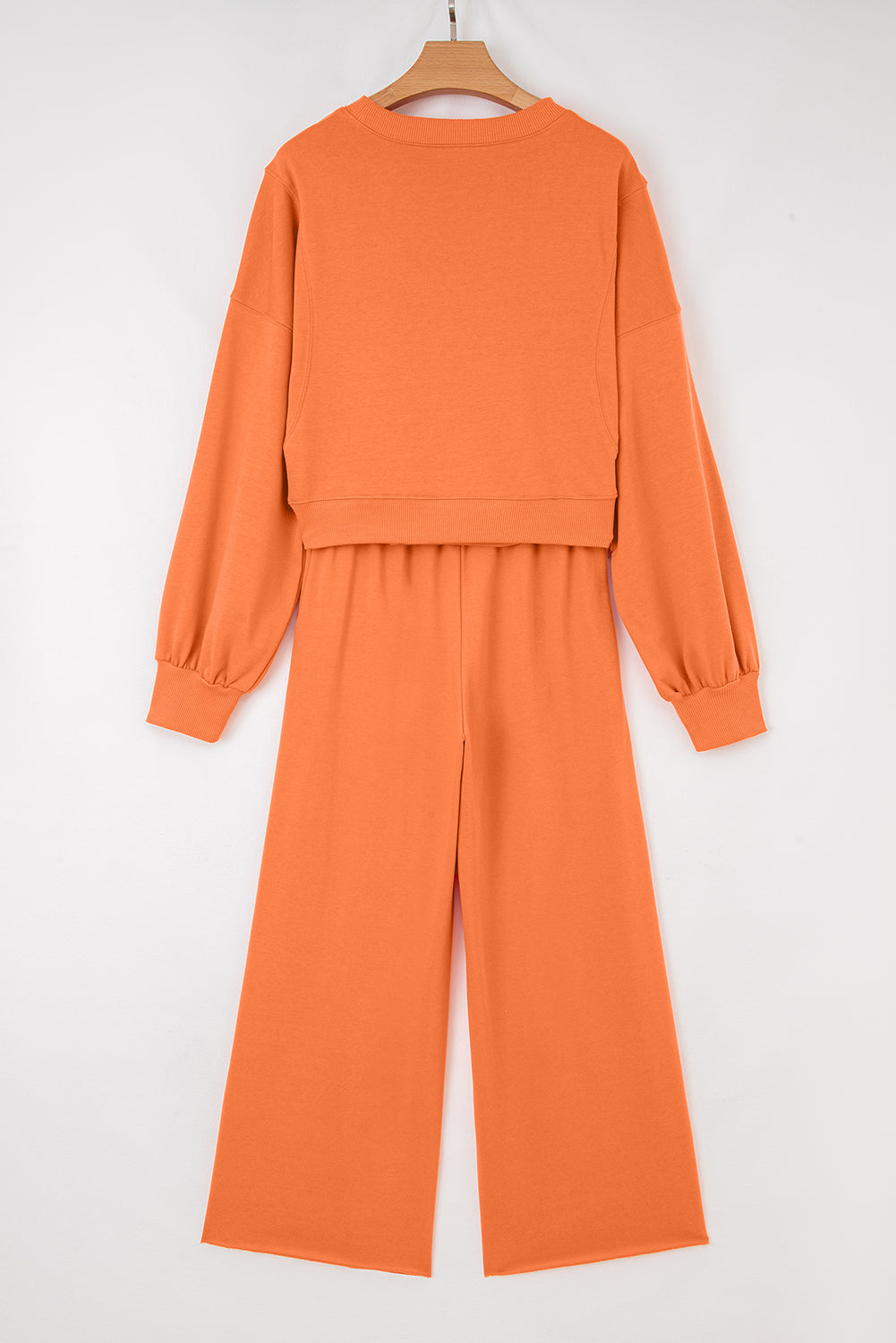 Drop Shoulder Puff Sleeve Crop Pullover & Wide Leg Pants Set