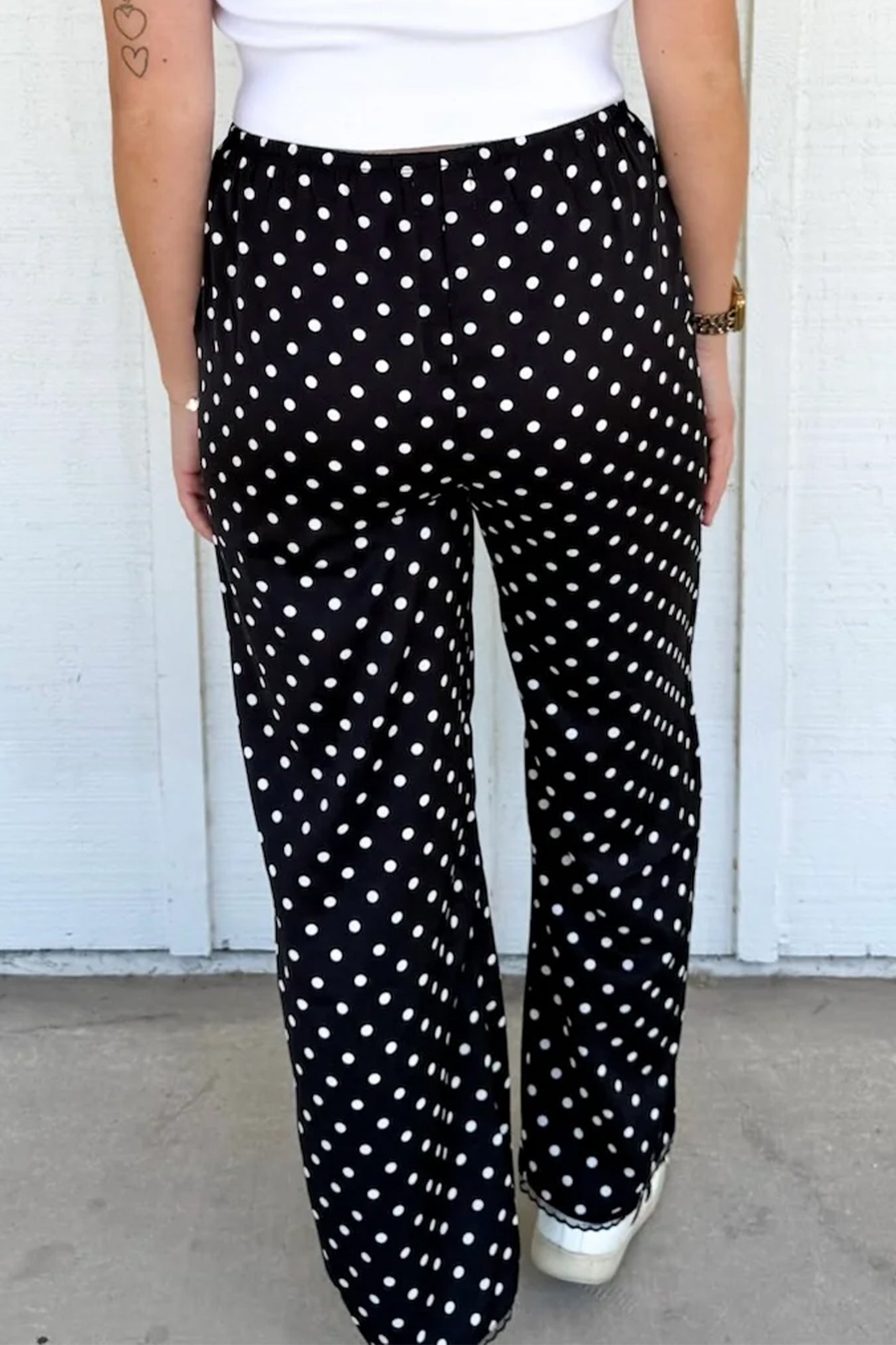 Polka Dot Lace Hem Loose Pants Women S–XL