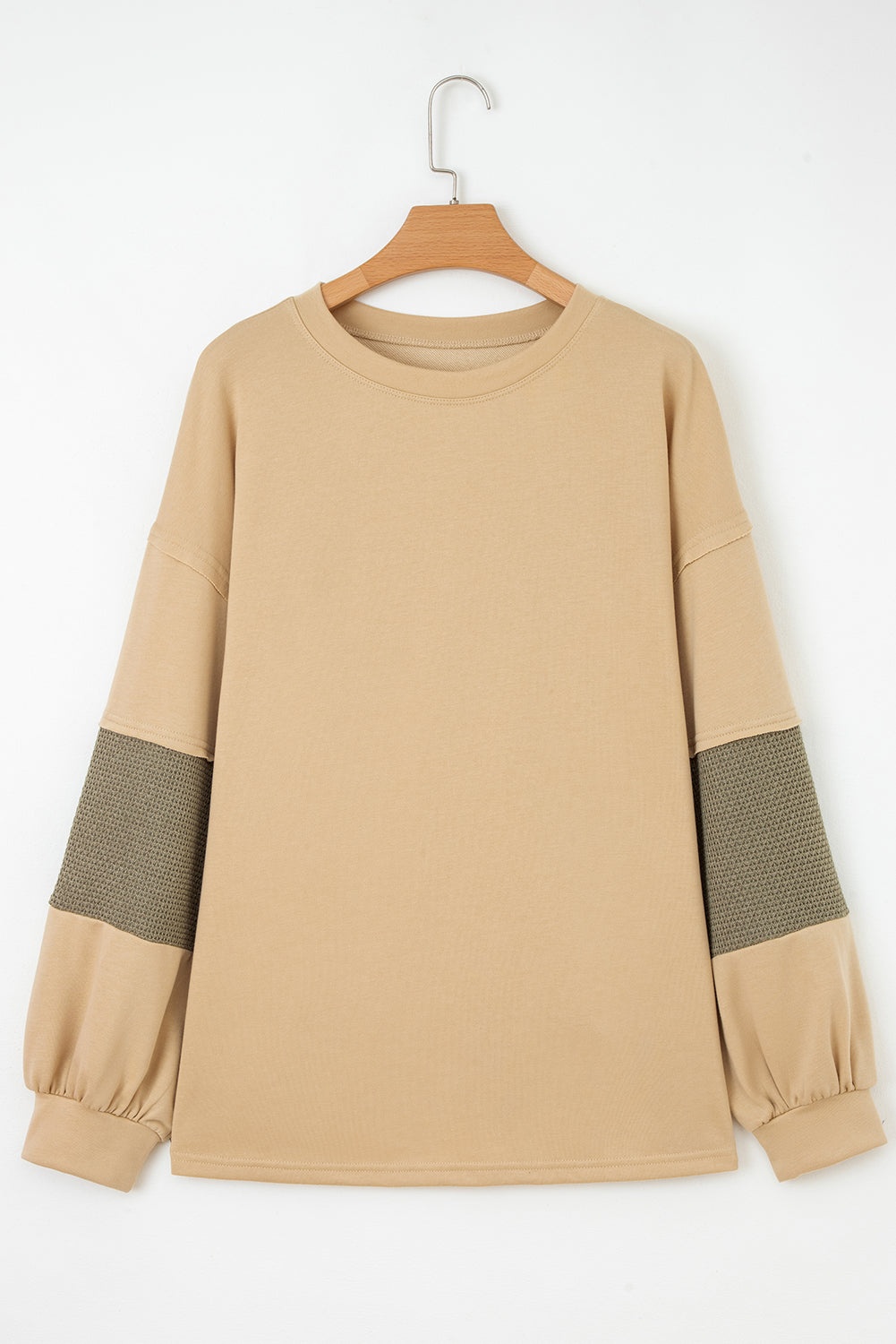 Exposed Seam Drop Shoulder Pullover – Plus Size Beige Olive Stripe 1X–4X