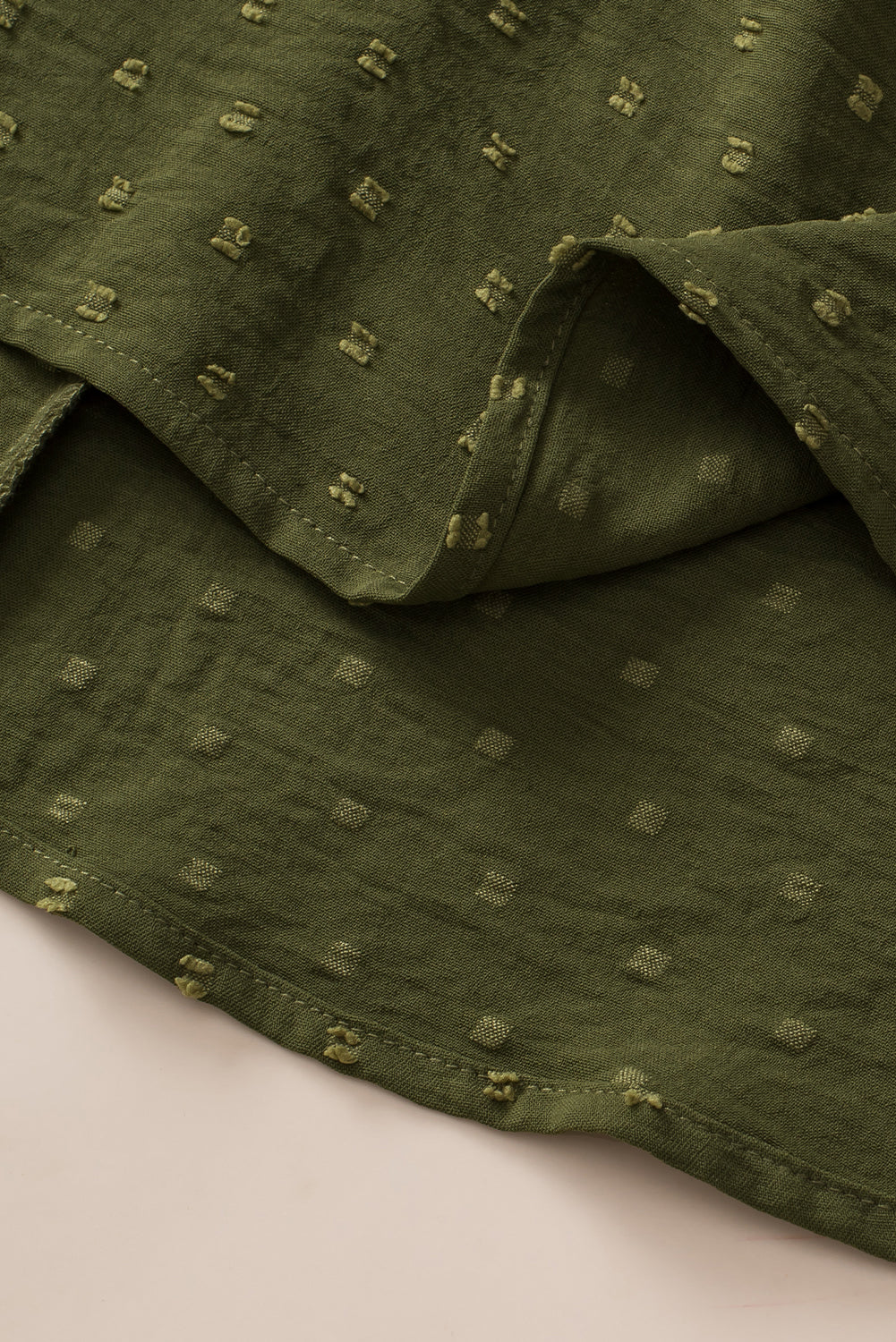 Swiss Dot Mock Neck Tied Nape Top | Plus Size | Moss Green | 1X–3X