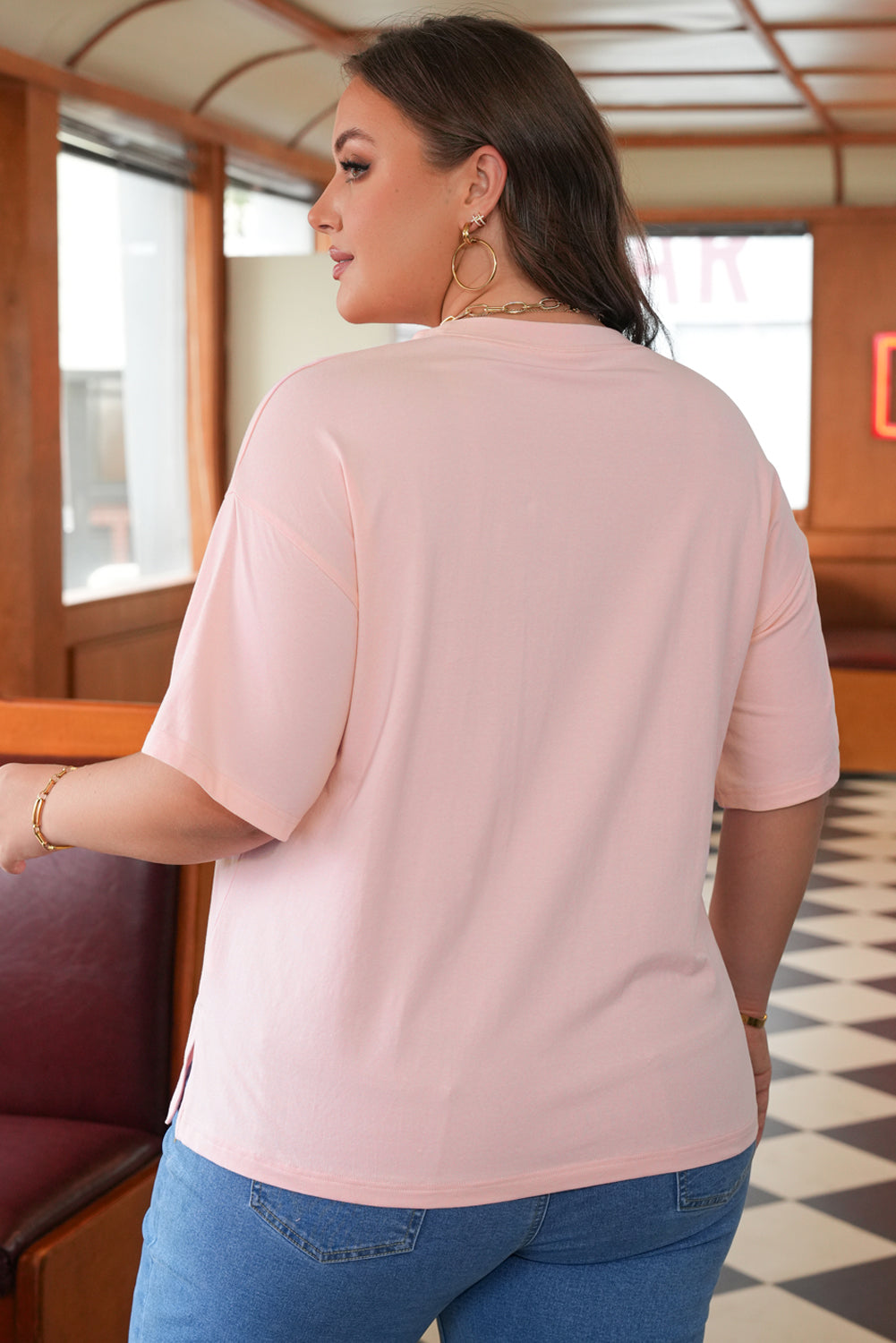 Eyelet Lace Star Applique Oversized Tee | Plus Size | Light Pink | 1X–4X