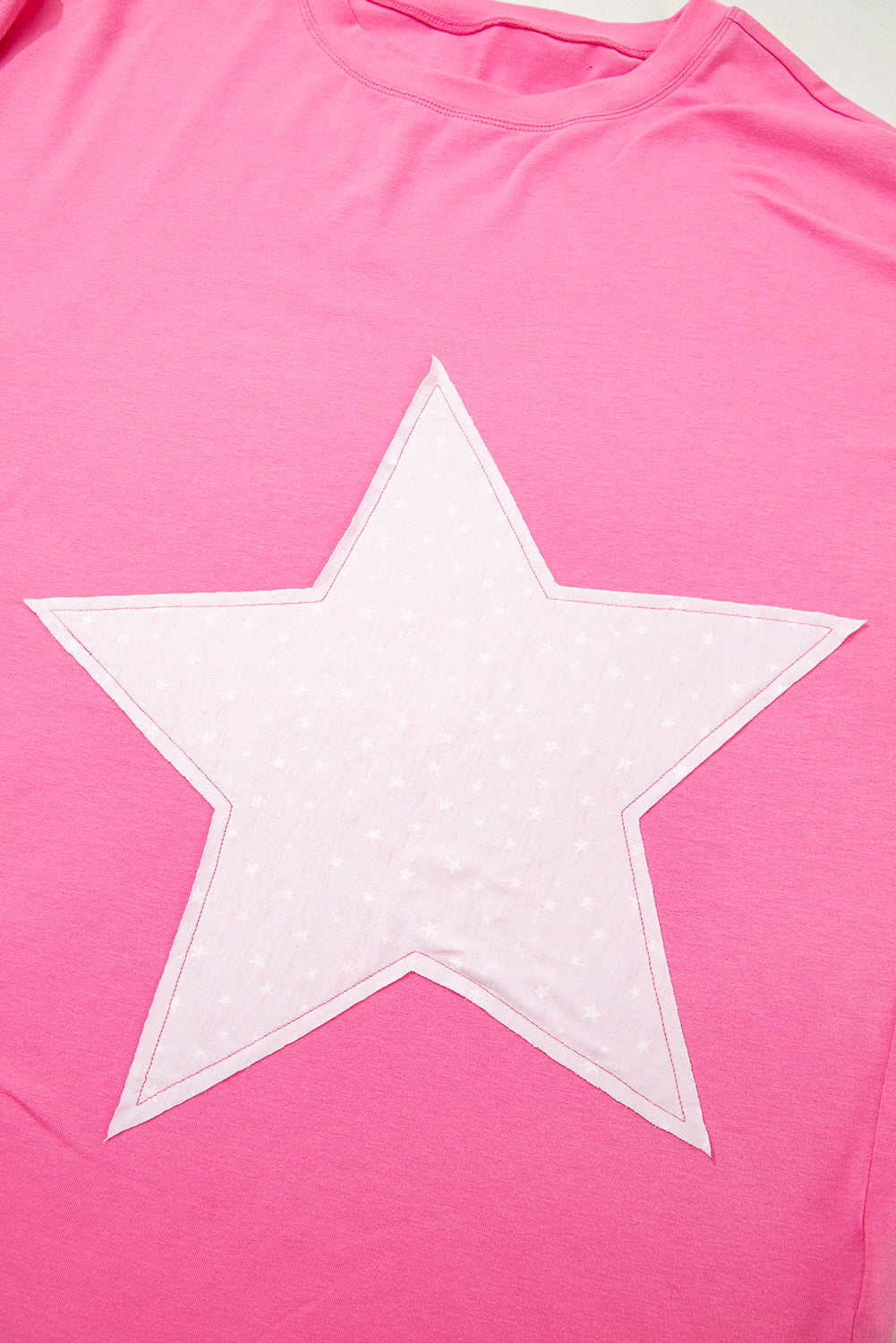 Star Patch Colorblock Raw Edge Loose Tee | Plus Size | Pink | 1X–4X