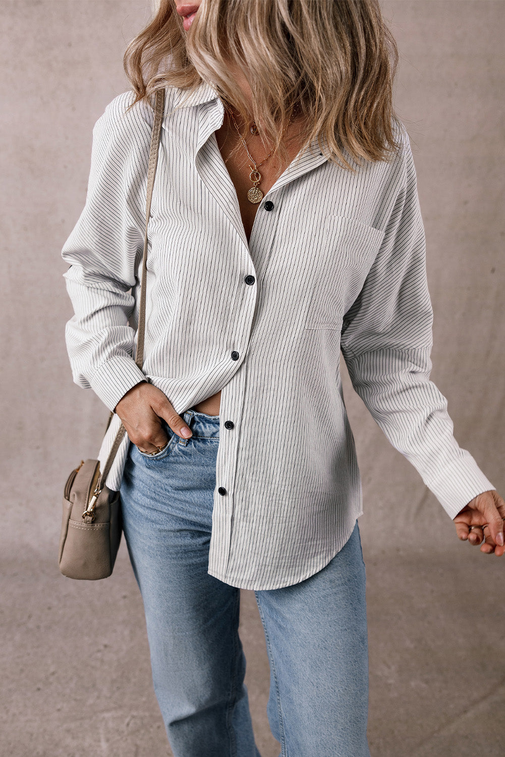Striped Roll-Tab Sleeve Tunic Shirt with Chest Pocket | 2 Colours | S–XL