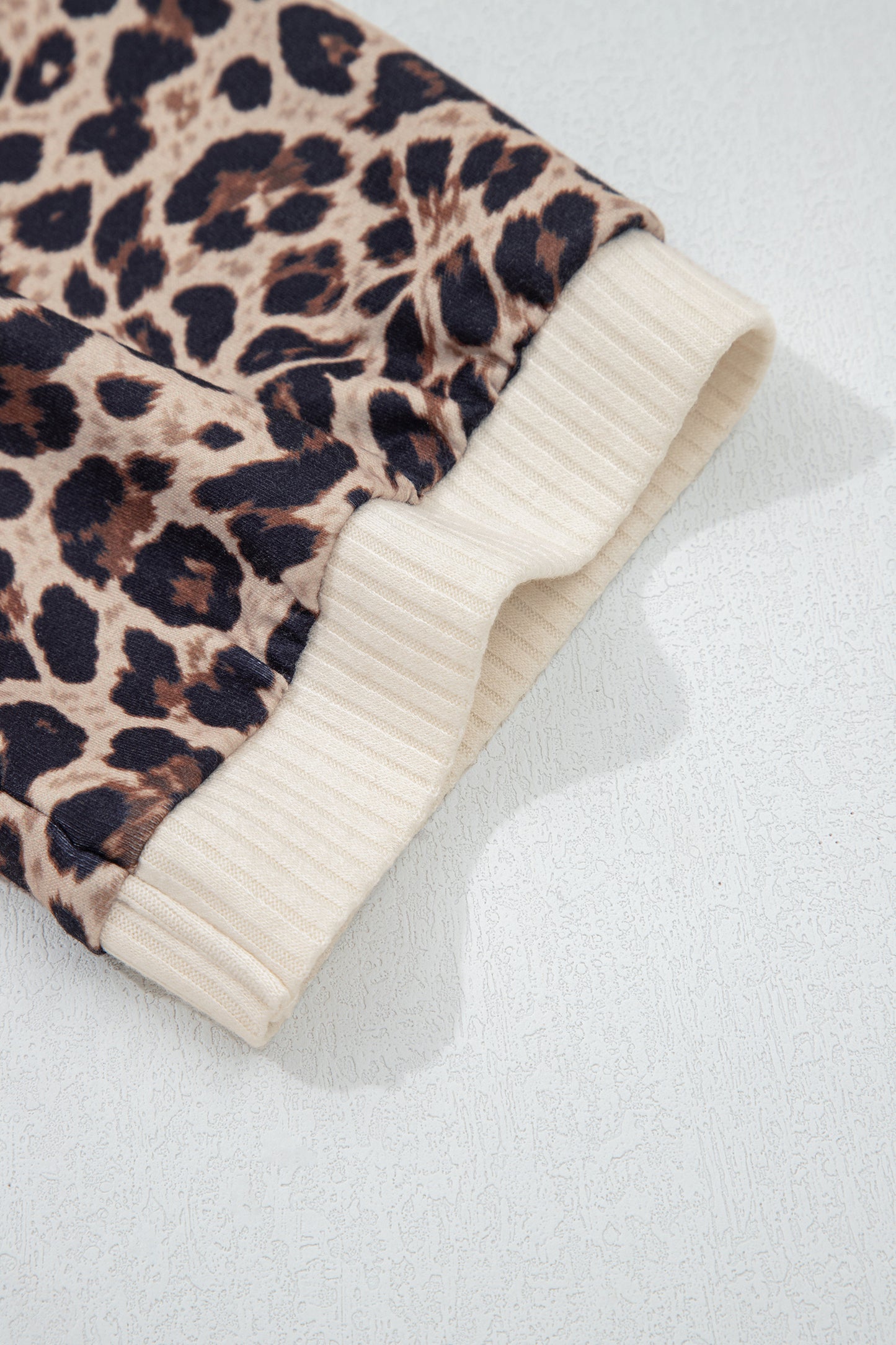 White Ribbed Leopard Patchwork Short Sleeve Shirt | Women S–XL