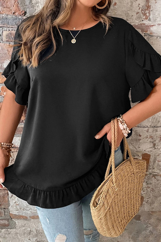 Plus Size Black Flutter Sleeve Blouse Women 1X–4X