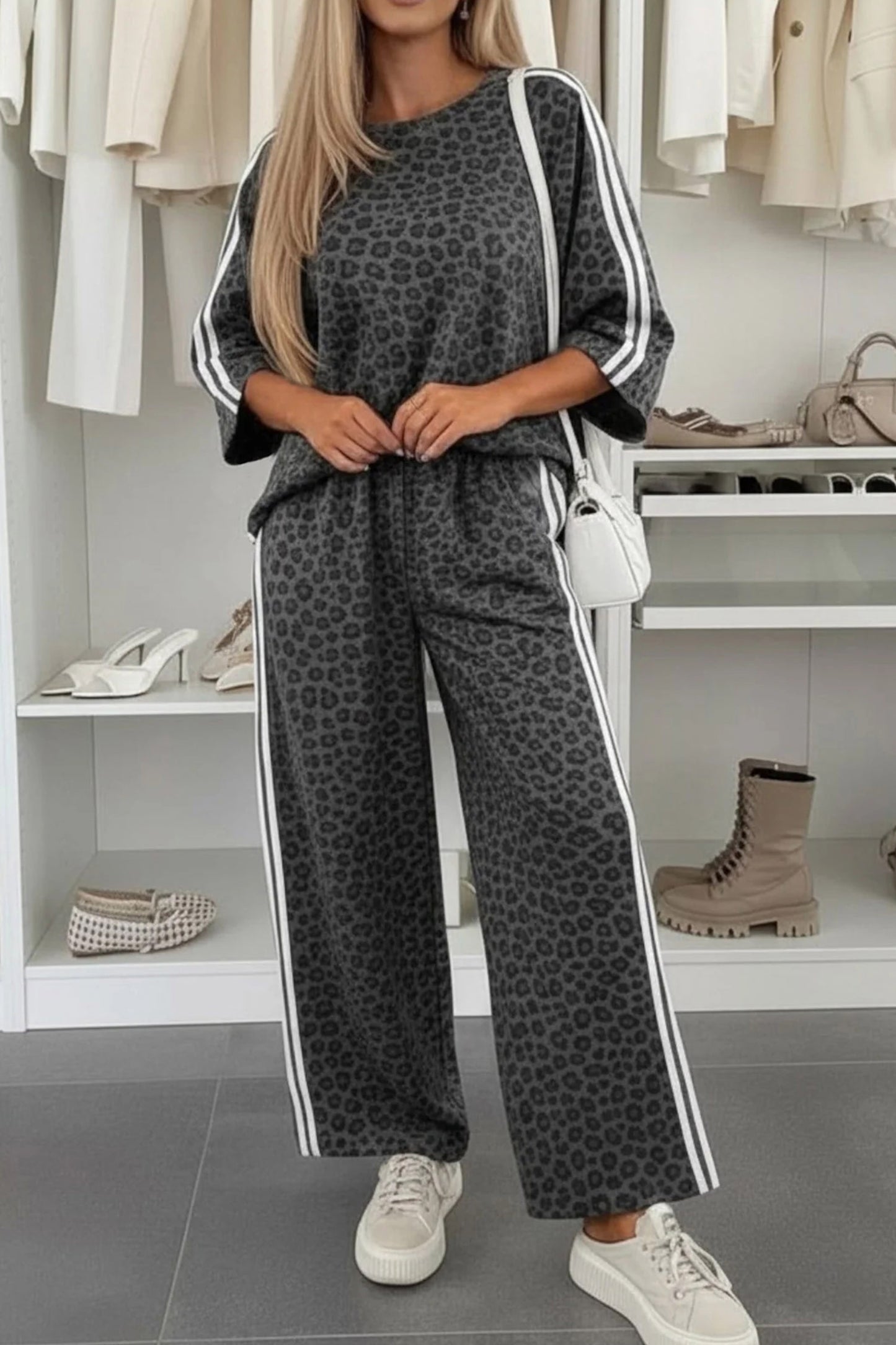 Women's Leopard Print Varsity Two Piece Set S to XL