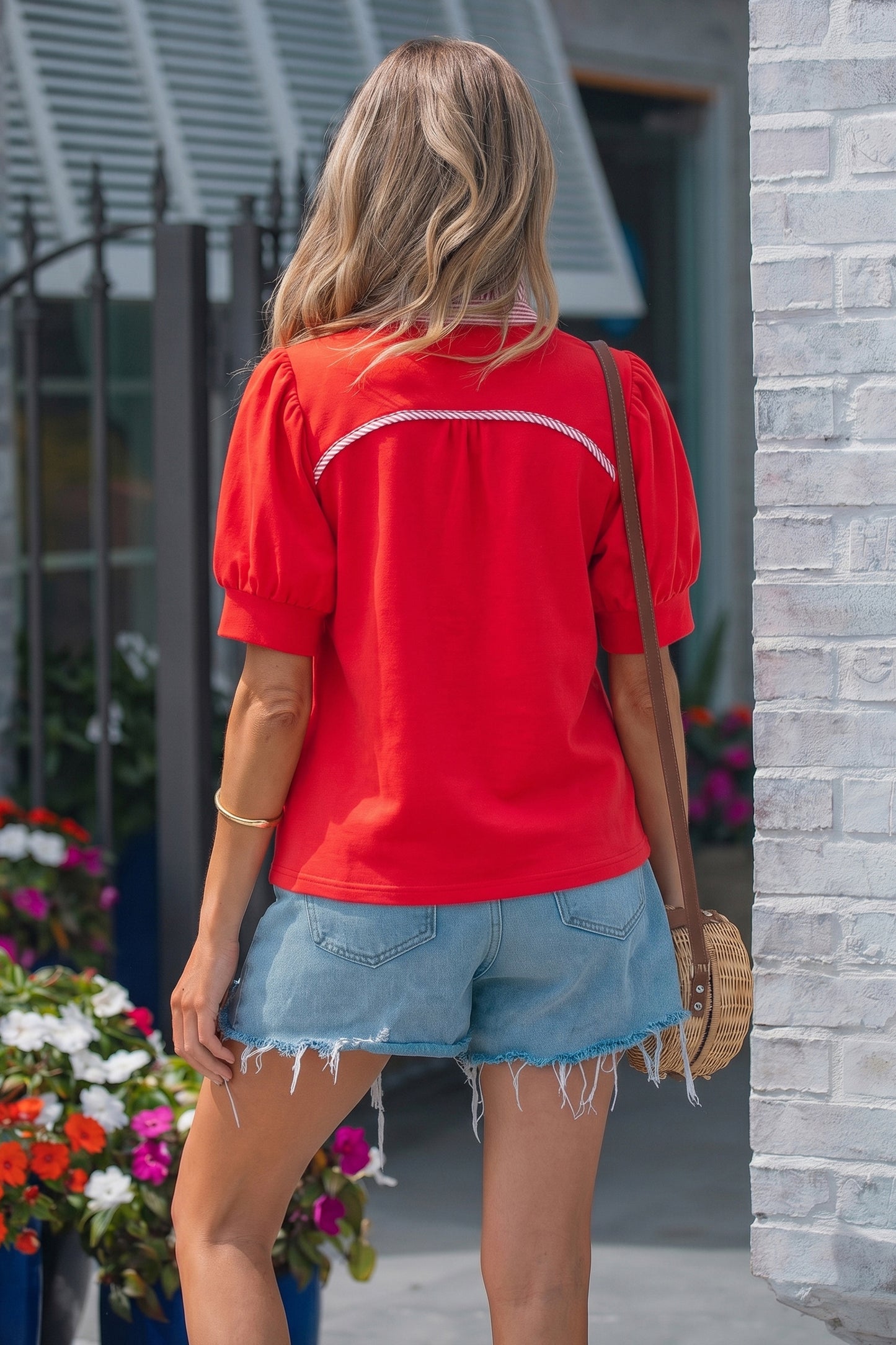 Ruffle Collar Short Sleeve Blouse Women S–XL