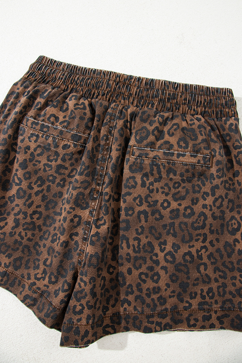 Brown Leopard Print Drawstring Elastic Waist Denim Skort