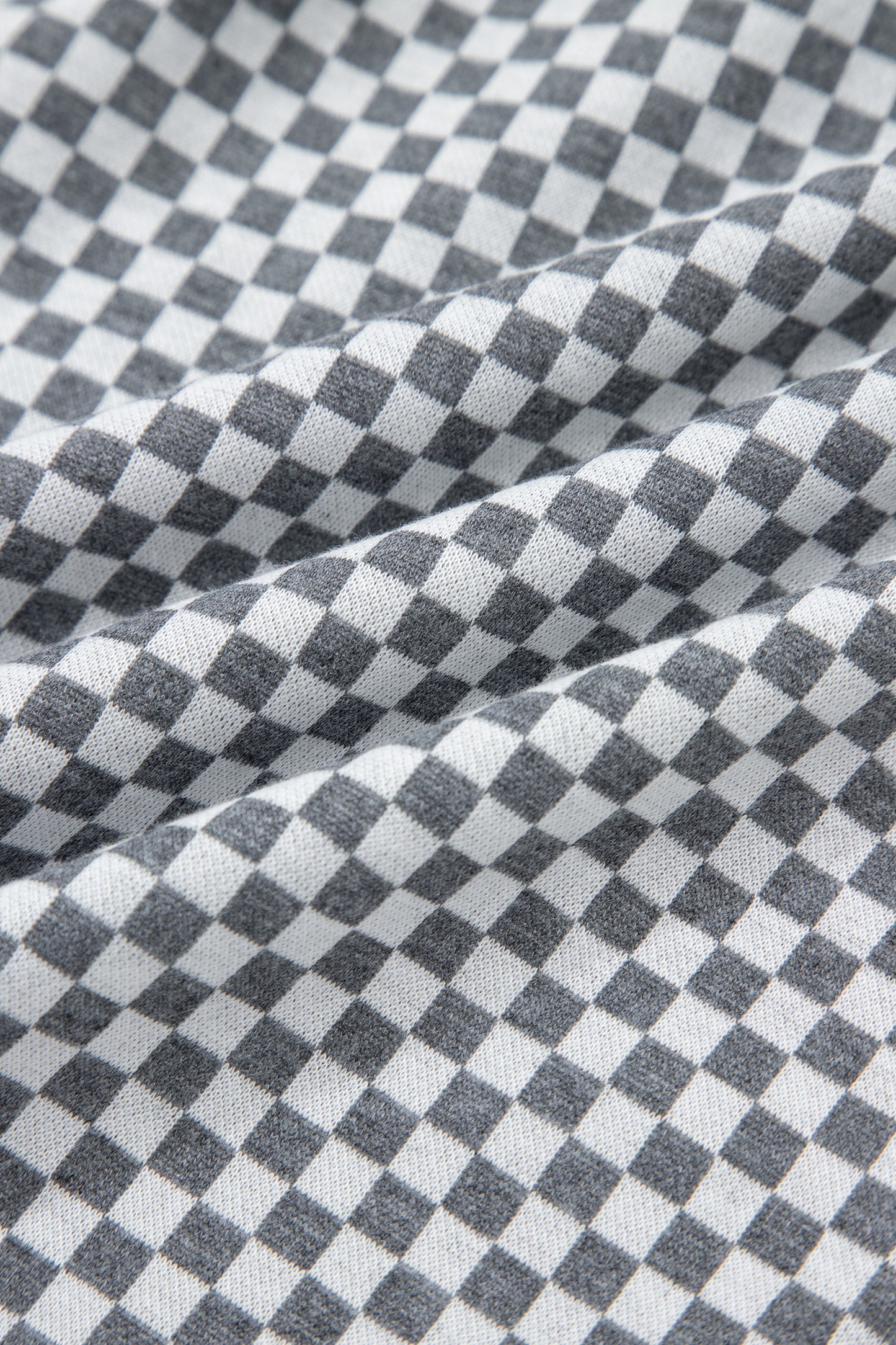 Gray Checkerboard Print Drawstring Elastic Waist Pocketed Shorts