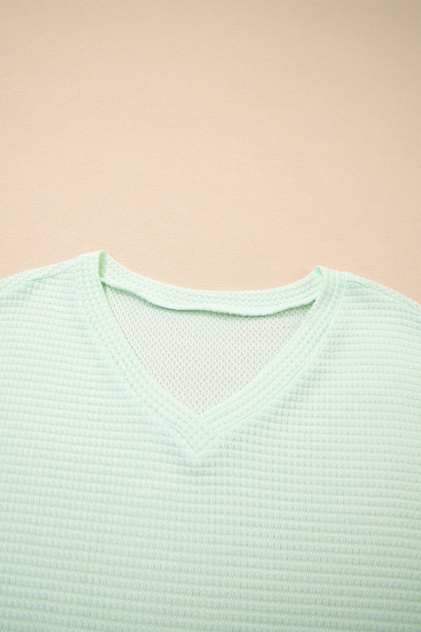 Waffle Knit V-Neck Short Sleeve Cuffed Top