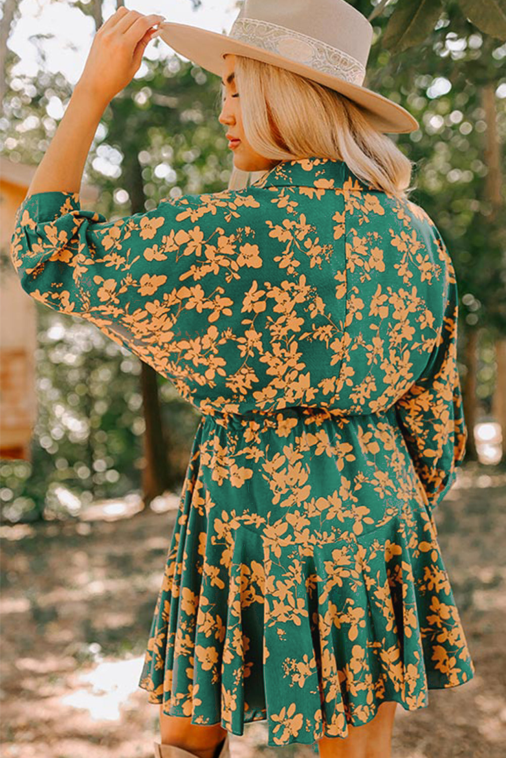 Floral Print Drawstring Waist Tunic Flowy Short Dress