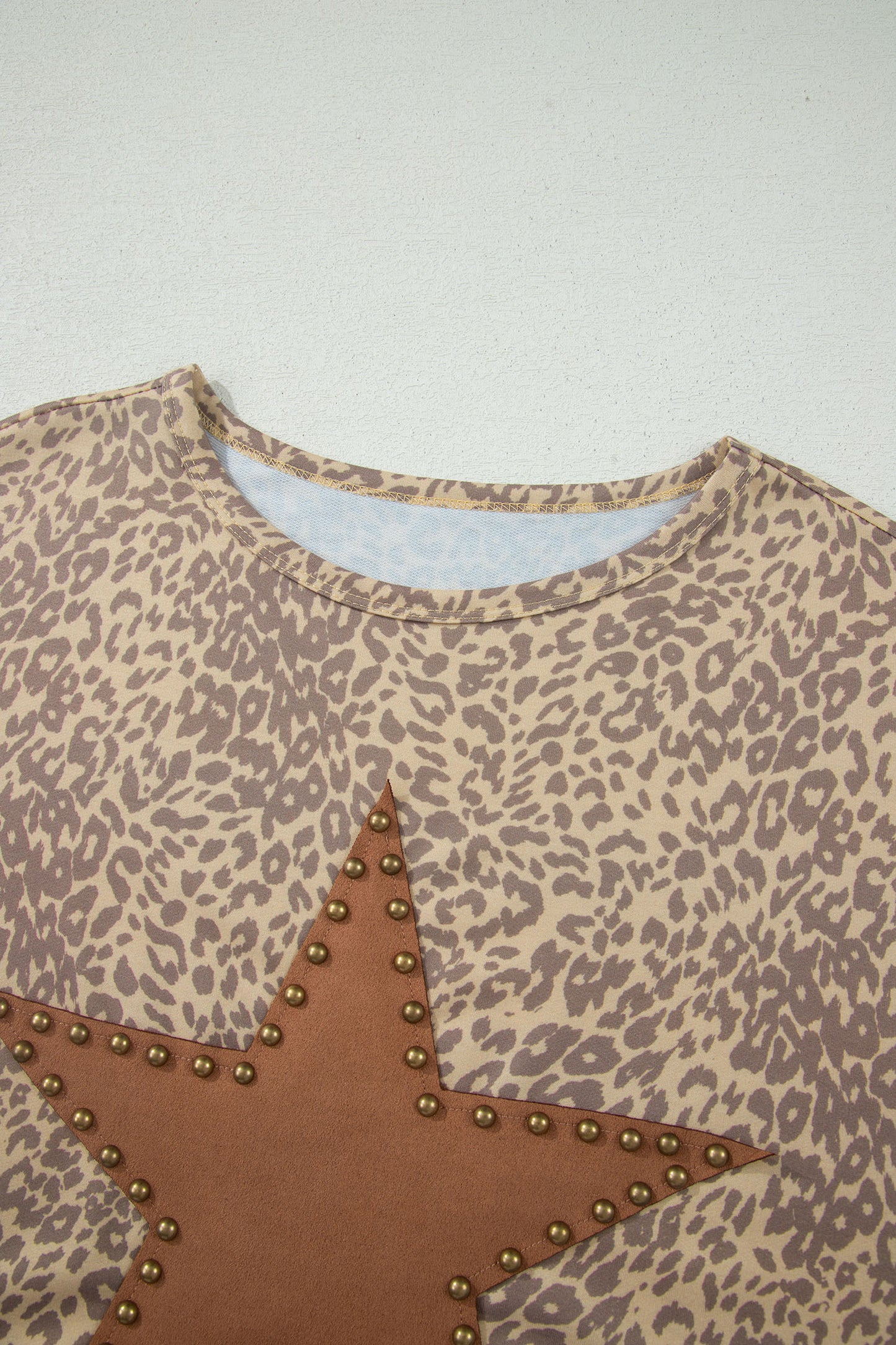Leopard Print Retro Tee Studded Star Patch Loose Fit Women S–XL