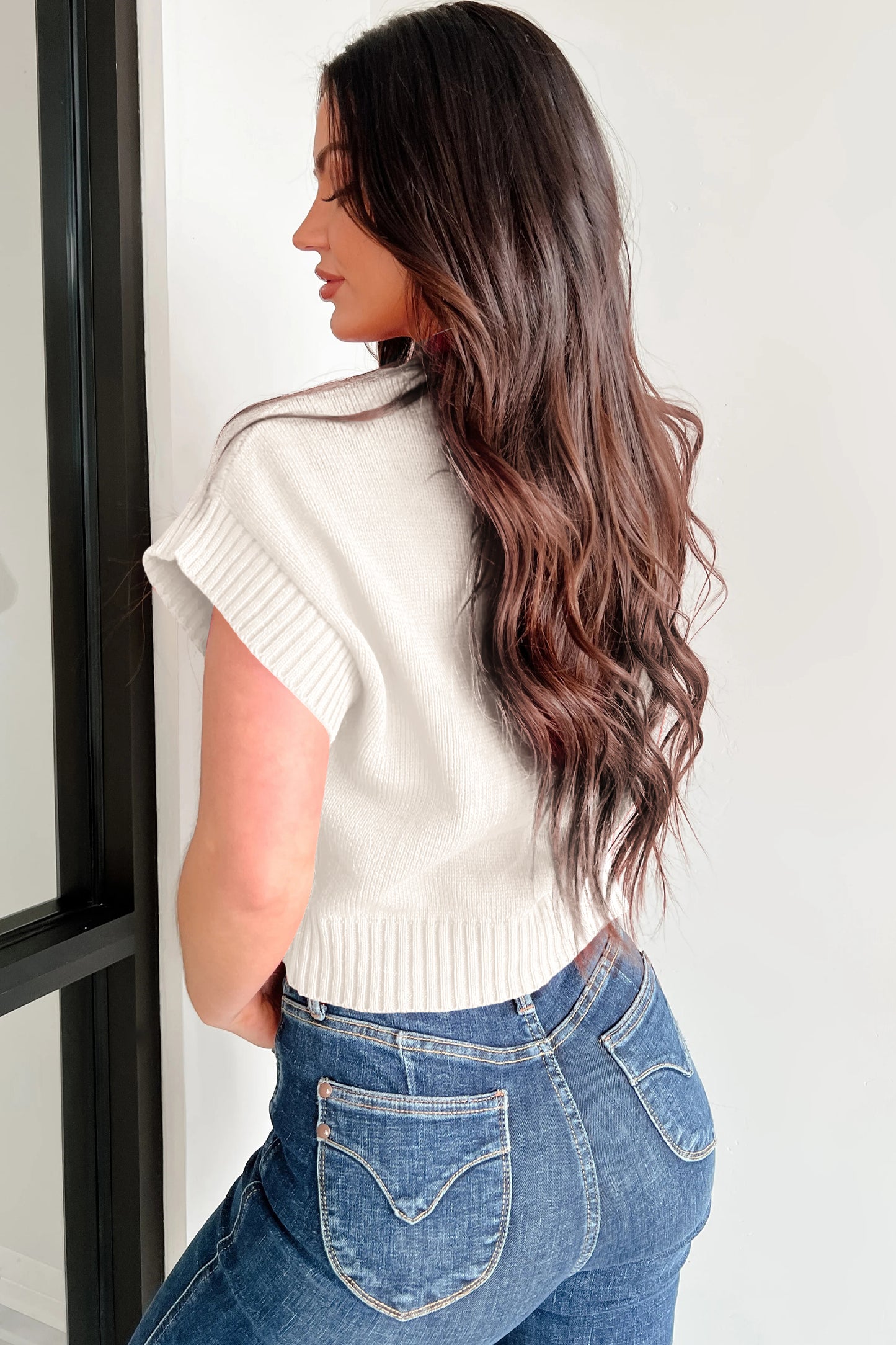 Heart Graphic Cropped Short Sleeve Sweater