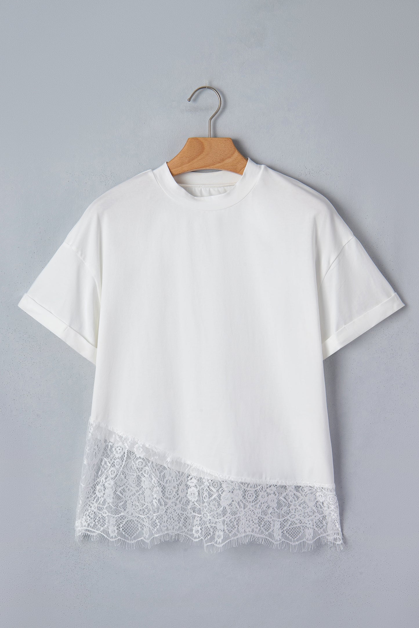 White Lace Hem Top Short Sleeve Women S–XL