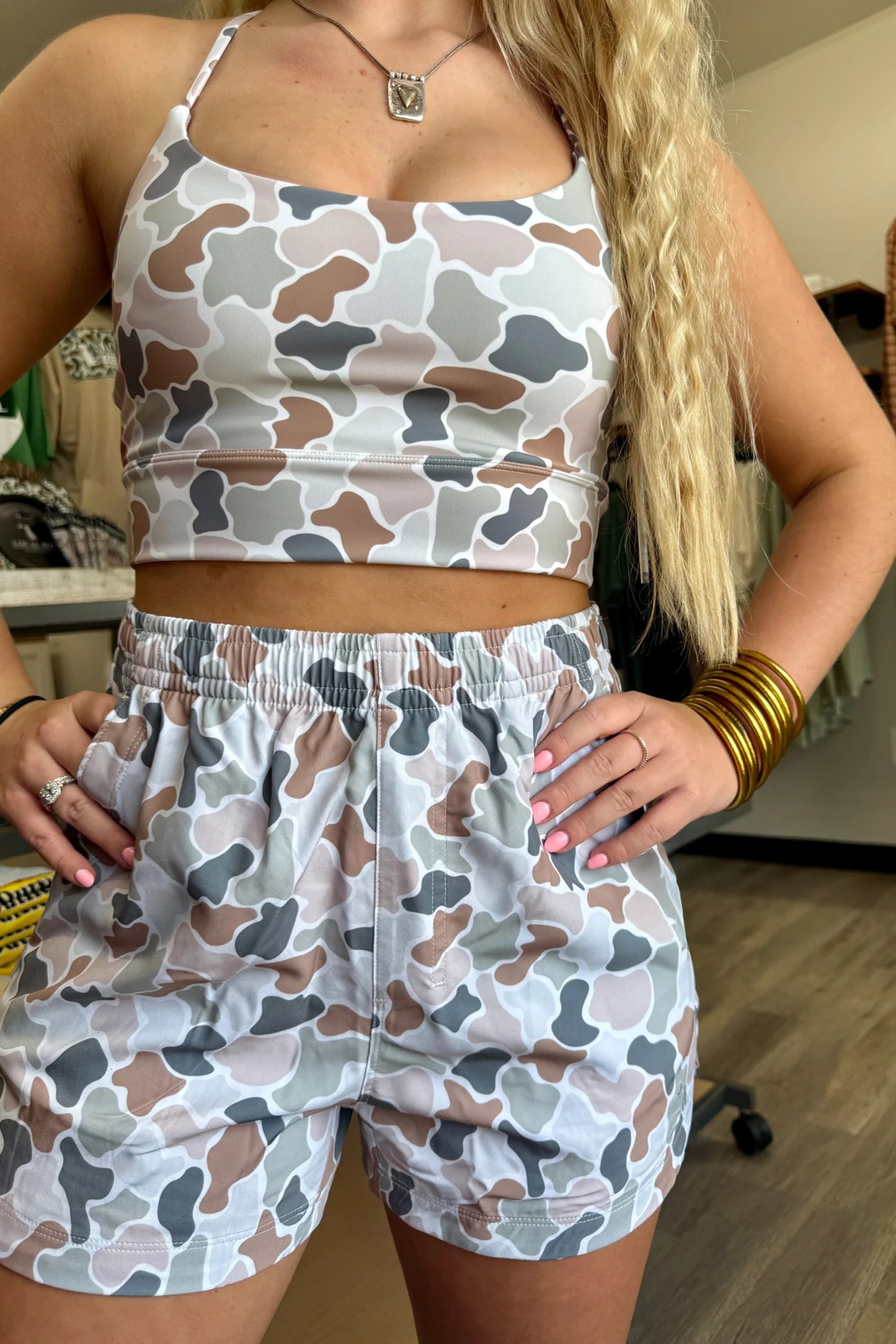 Camo Print Cropped Tank and Shorts Set Women S–XL