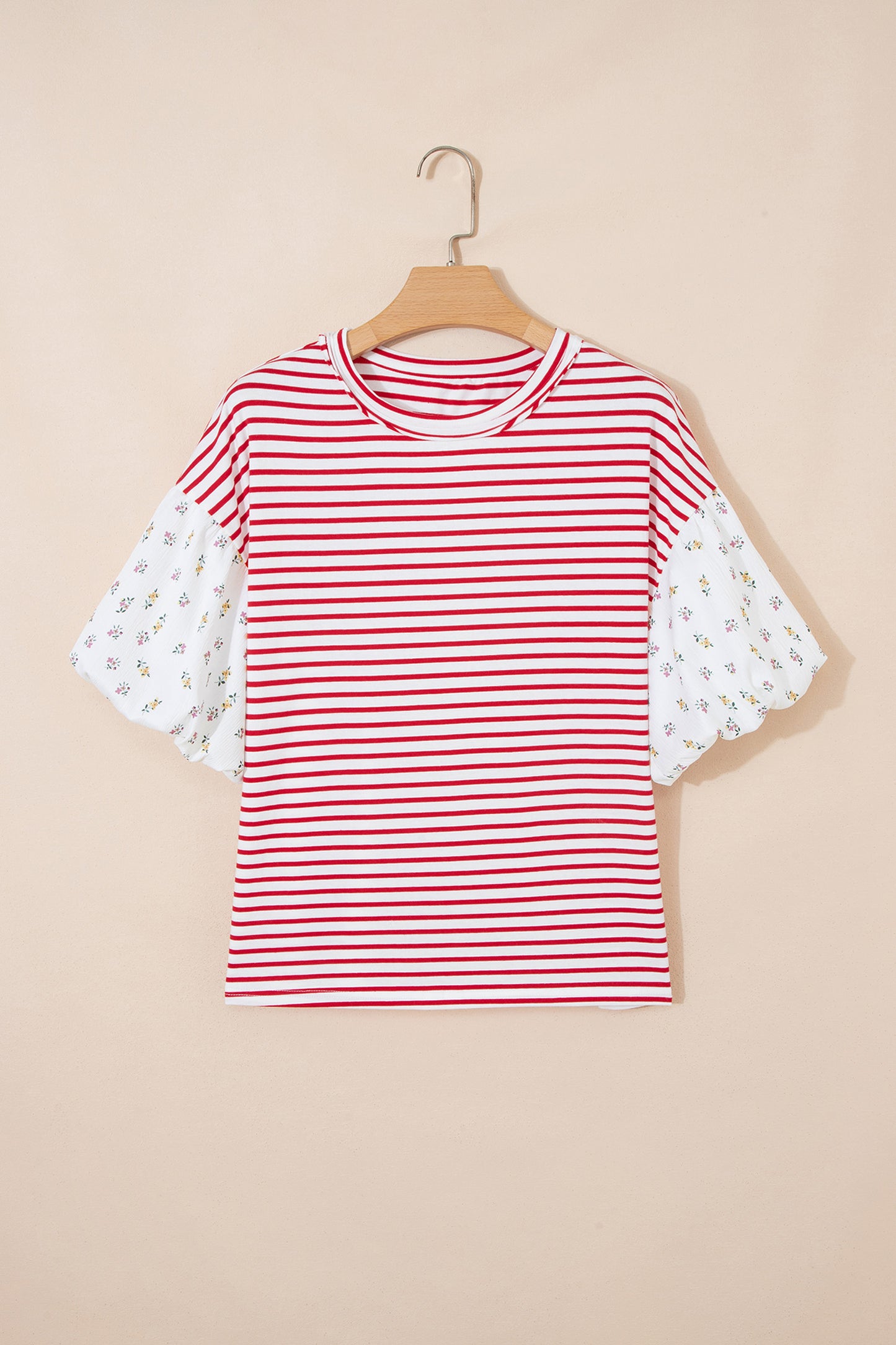 Striped Floral Puff Sleeve Top Women S–XL