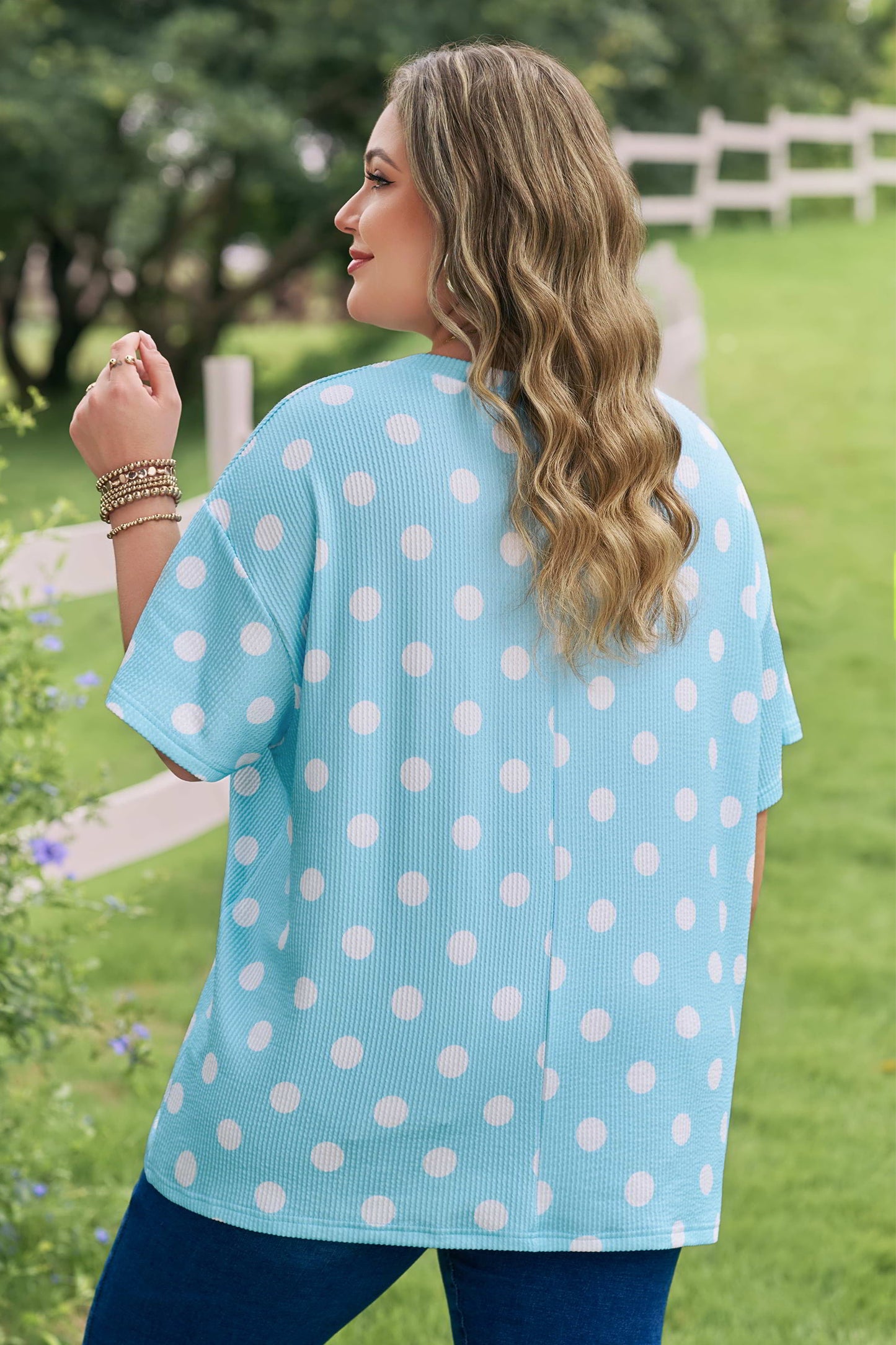 Plus Size Polka Dot Ribbed Top Women 1X–4X