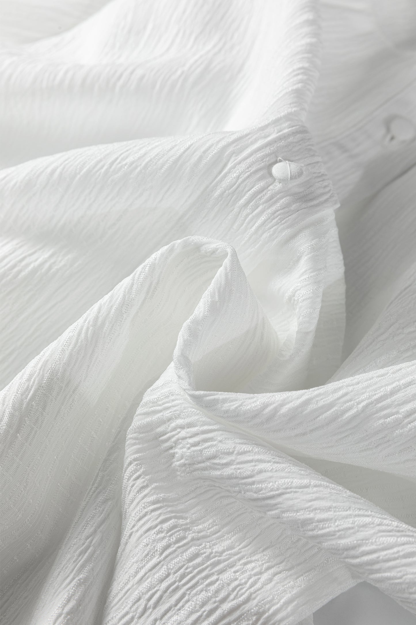 White Crinkle Texture Balloon Sleeve Button-Down Loose Shirt Women S–XL
