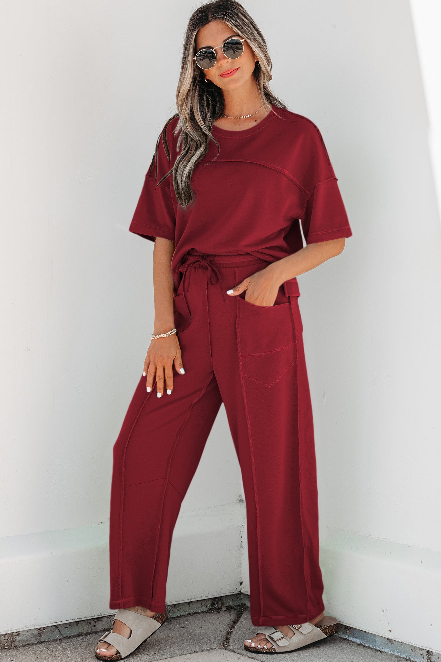 Drop Shoulder Boxy Tee & Barrel Pants Two-Piece Set | S–XL | 5 Colours