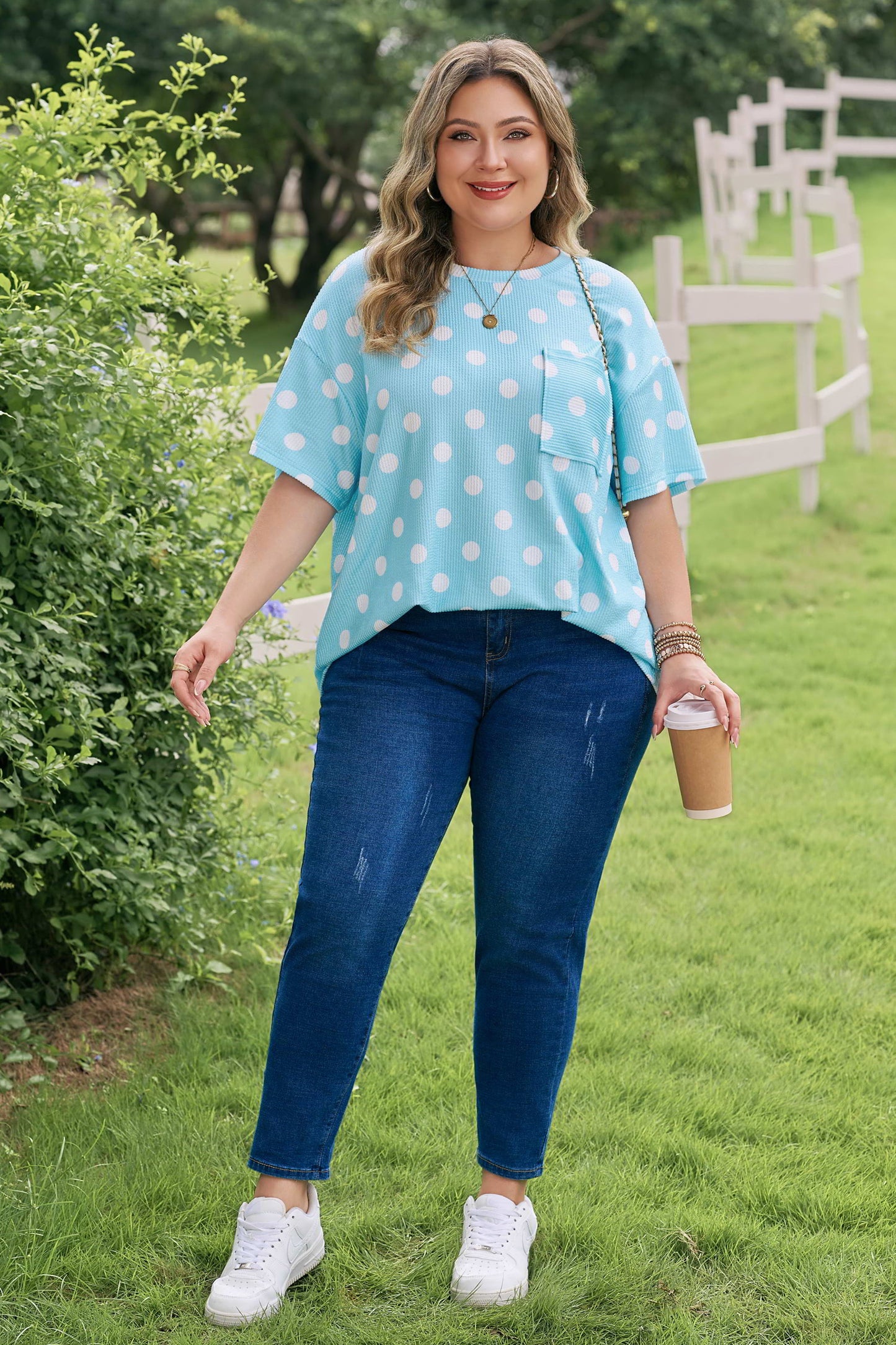 Plus Size Polka Dot Ribbed Top Women 1X–4X