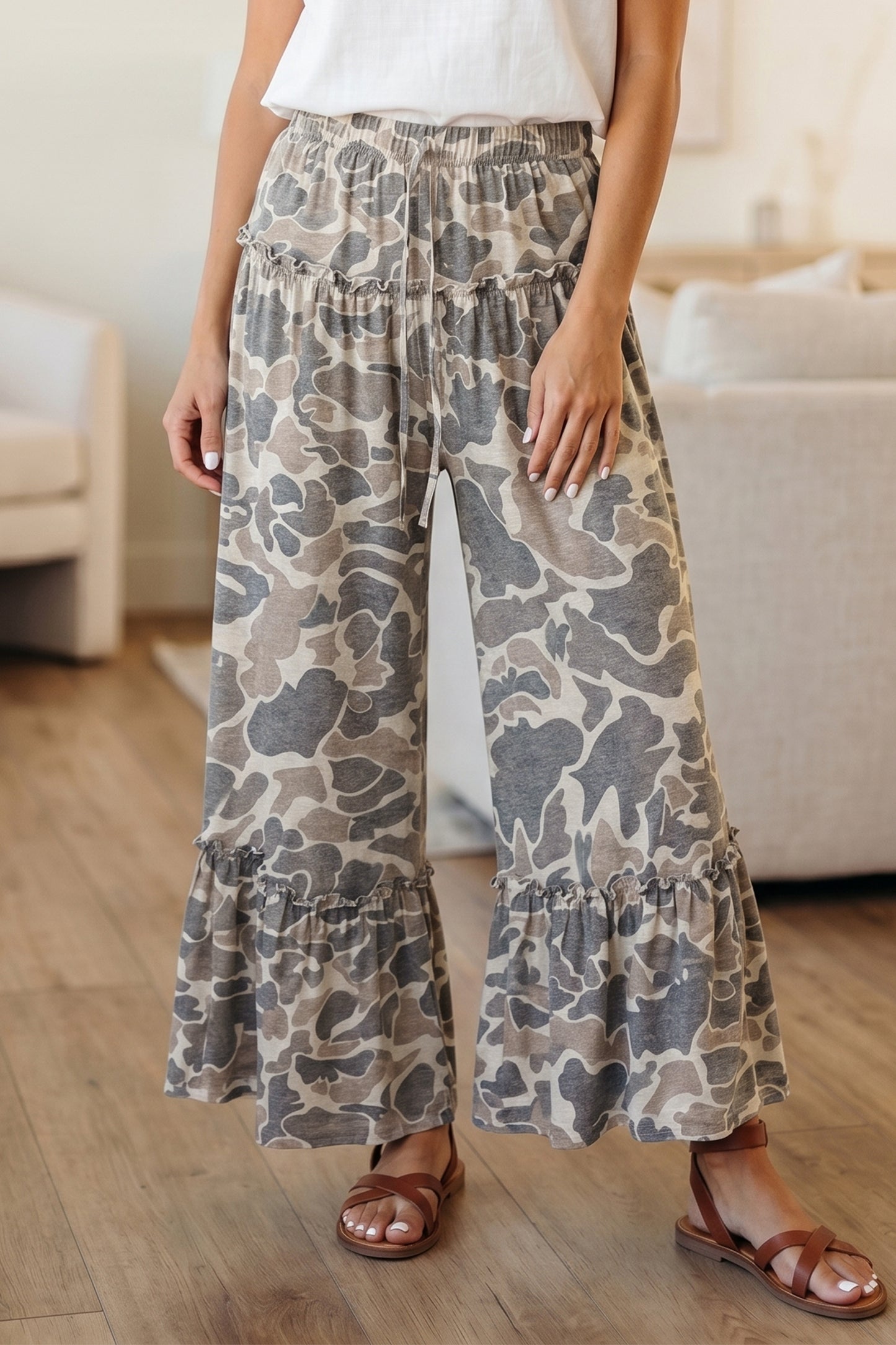 Camo Print Wide Leg Pants Women S–XL