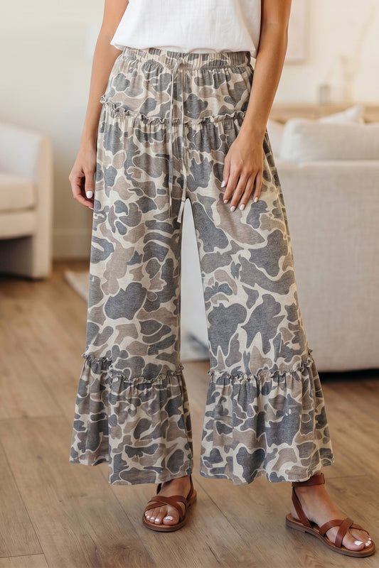 Camo Print Wide Leg Pants Women S–XL