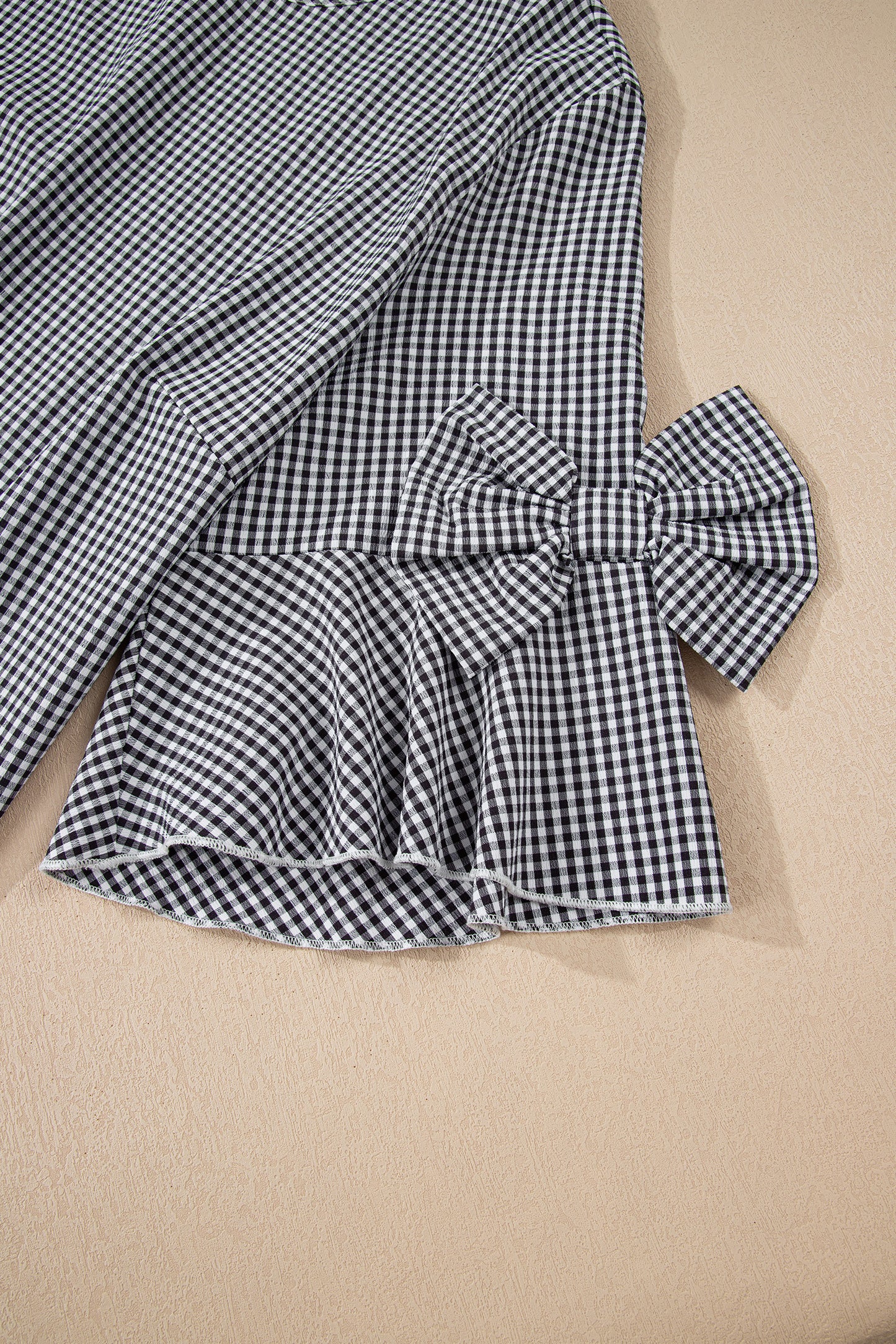 Plaid Bow Detail Bell Sleeve Blouse | Plus Size | Black | 1X–4X