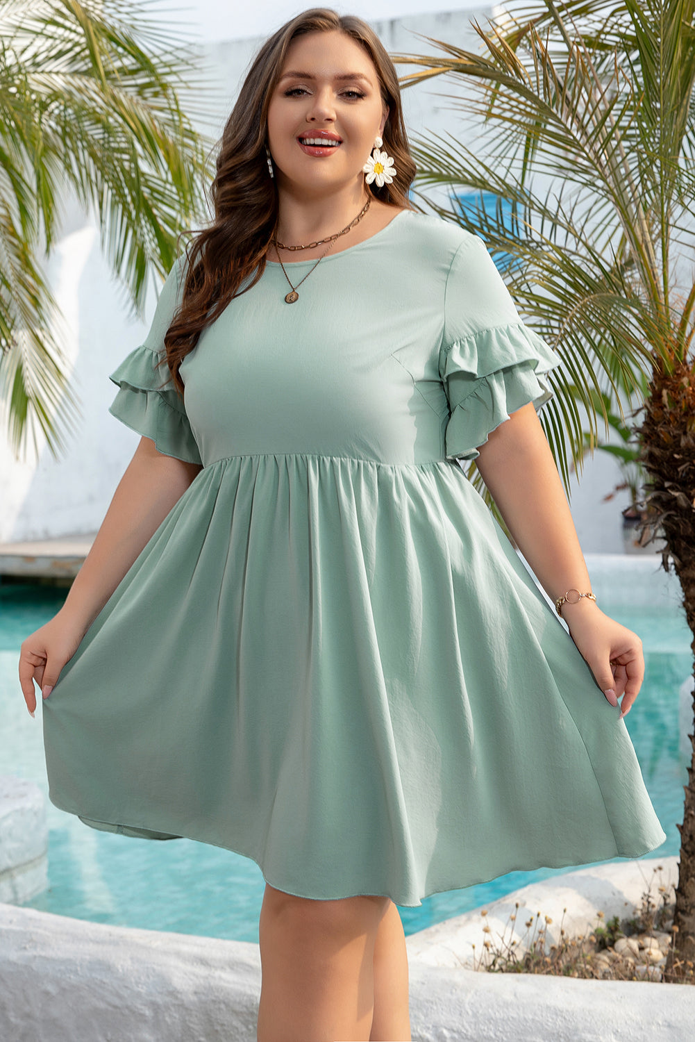 Plus Size Light Green Babydoll Dress Women 1X–4X